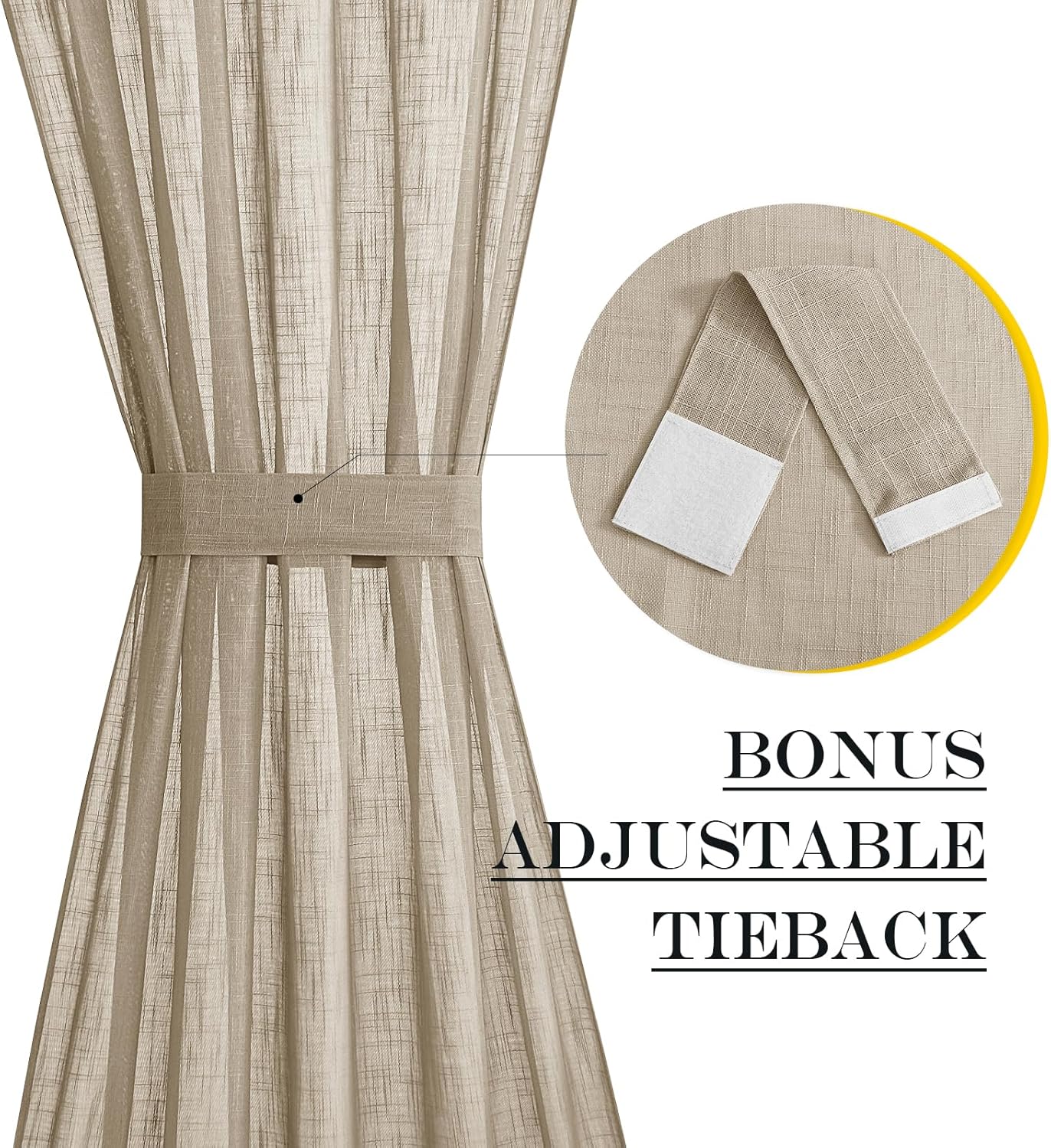 NICETOWN Sheer Door Panel Curtain - Semi Voile Linen Weave French Door Decor Privacy Protection Window Curtain for Sliding/Patio (W52 x L72, 1 Tie Backs + 1 Panel, Taupe)