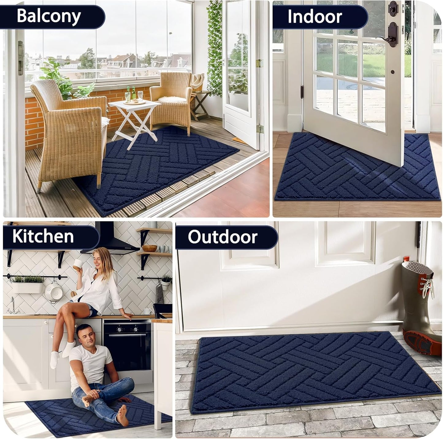 Door Mat Indoor Doormat, Entryway Rug Door Mats Non-Slip Rubber Backing,Heavy Duty Low-Profile Entrance Rugs, Absorbent Resist Dirt Doormats Floor Door mat for Entryway,Blue 32"x48"