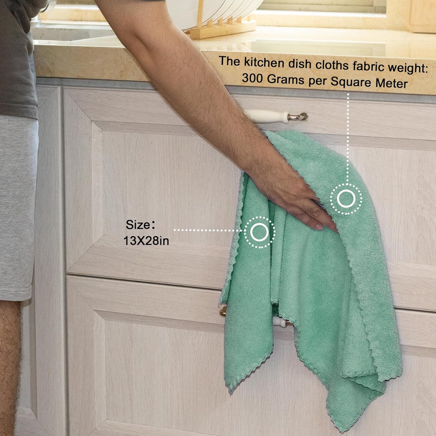 kimteny Kitchen Cloth Dish Towels, 13x28 Inches Premium Dishcloths, Super Absorbent Coral Velvet Microfiber Cleaning Cloths, Fast Drying Rags for Washing Dishes (13x28-8 Pack, Green)