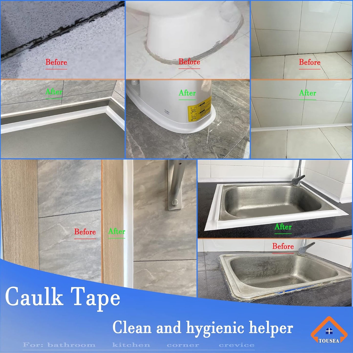Caulk Tape Self Adhesive,Caulking Tape for Bathroom Sealant Strip Caulk Strip,Waterproof Caulking Sealing Tape for Bathroom,Toilet,Kitchen Countertop,Bathroom,Toilet