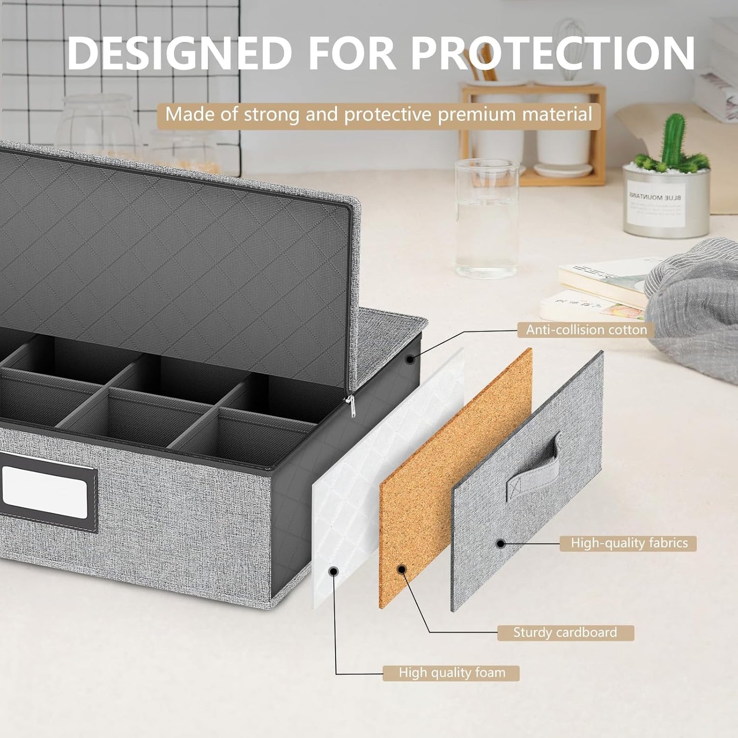 homyfort China Storage Containers (2 Pack Mug Storage Box, Grey)