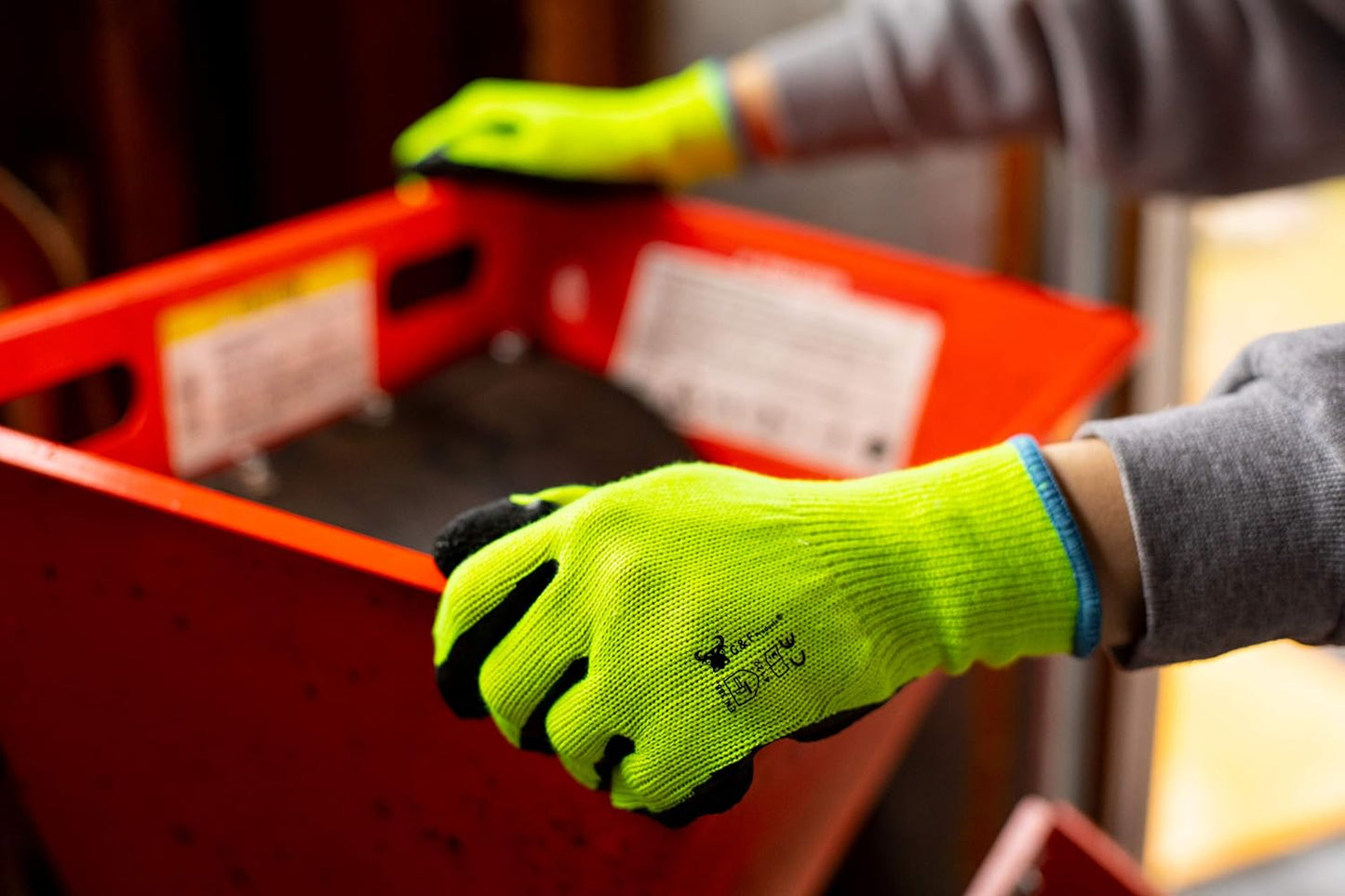 G & F 1516 12 Pairs Pack Premium High Visibility Low emissions Green Work and gardening Gloves for Men and Women.MicroFoam Textured Coated Palm and Fingers Gloves for Gardening Work,Size Medium,Green