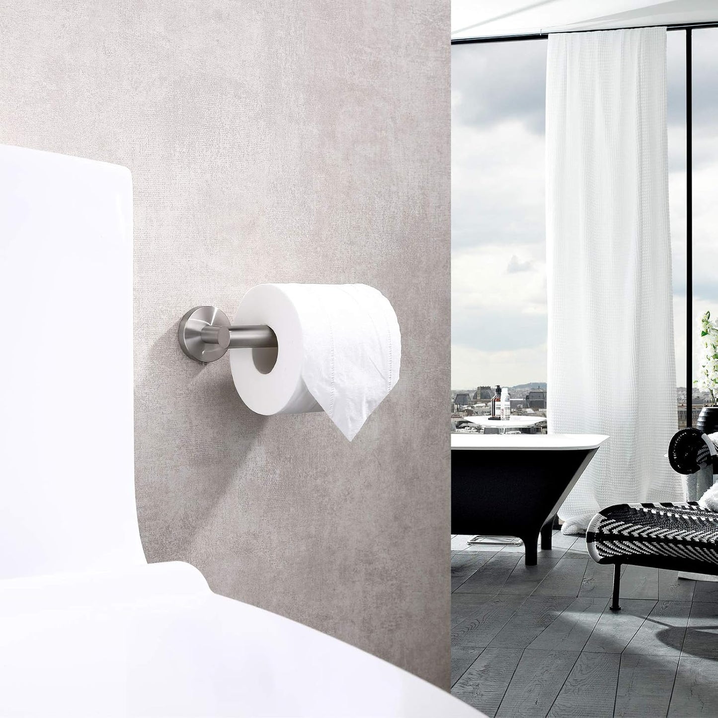 TASTOS Toilet Paper Holder SUS304 Stainless Steel Round Size Brushed Nickel 2 Pack