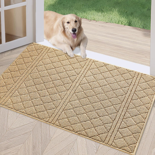 REFETONE Indoor Doormat, Front Back Door Mat 24"x36" Absorbent Rubber Backing Non Slip Door Mats, Low-Profile Resist Dirt Entrance Rugs, Machine Washable Door Rug Inside Floor Mat for Entryway, Brown