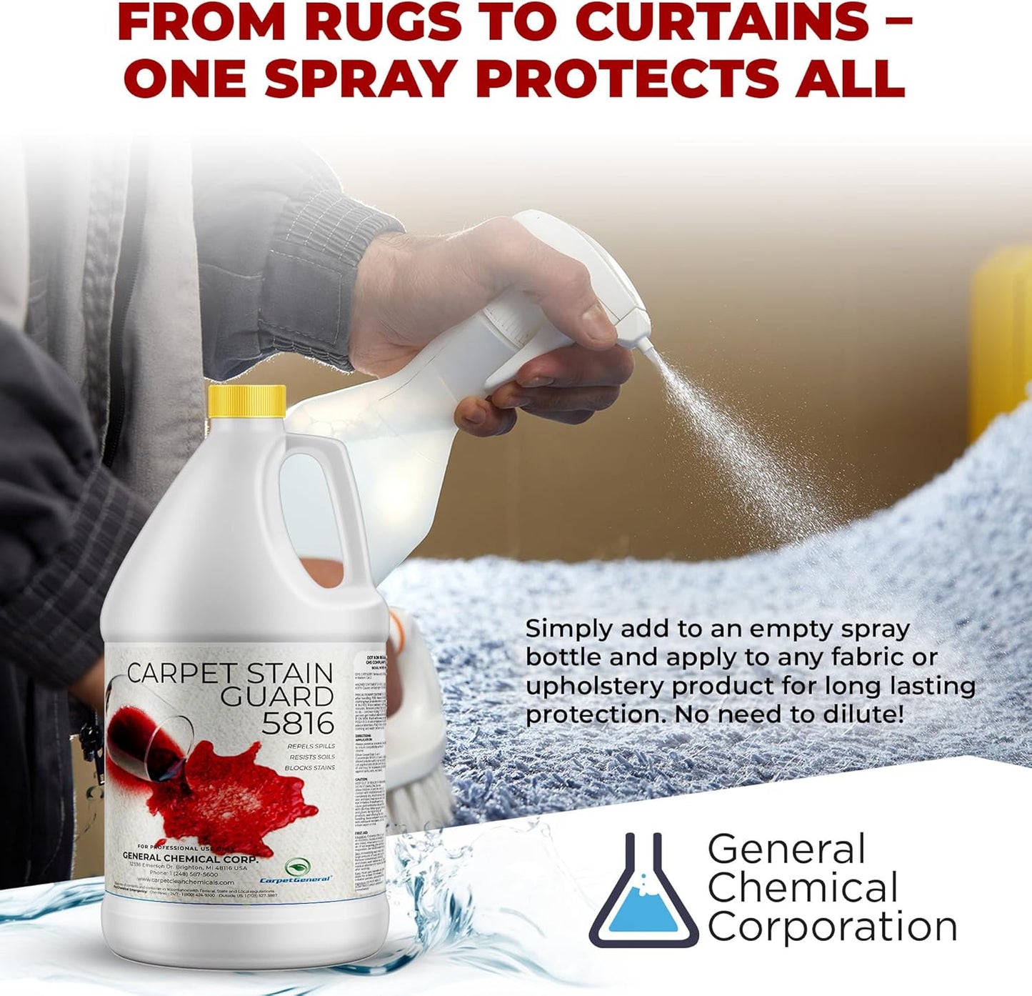 General Chemical Stain Shield Spray - Safe Fabric Protector Spray and Stain Guard 5816 for Upholstery, Carpets, Rugs, Drapes & More - Impermeable Protectant Spray for Outdoor & Indoor Use - 1 Gallon