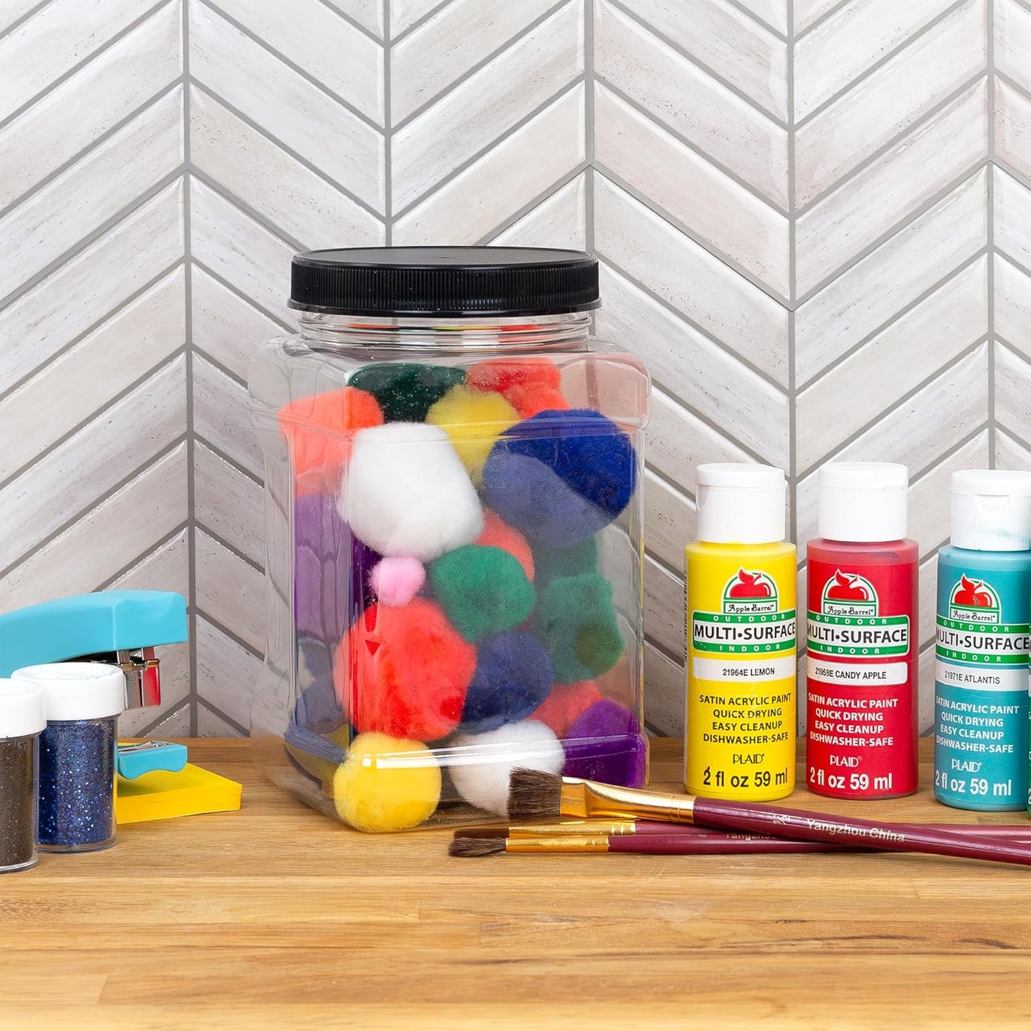 Cornucopia Brands 48oz Square Plastic Jars (3-Pack); Clear Rectangular 6-Cup Canisters w/Black Lids, Easy-Grip Side