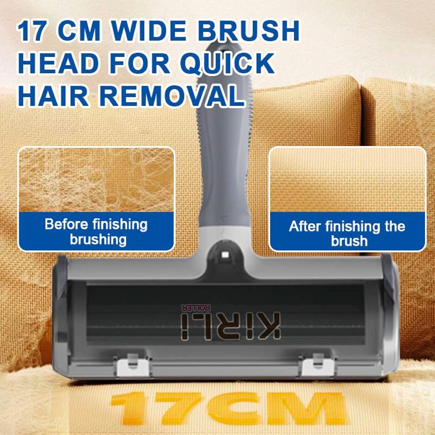 KIRLI Roller Pet Hair Remover and Reusable Lint Roller – Furniture, Couch, Carpet, Clothing and Bedding Cat and Dog Hair Remover – Portable Multi-Surface Fur Removal Tool (Gray)