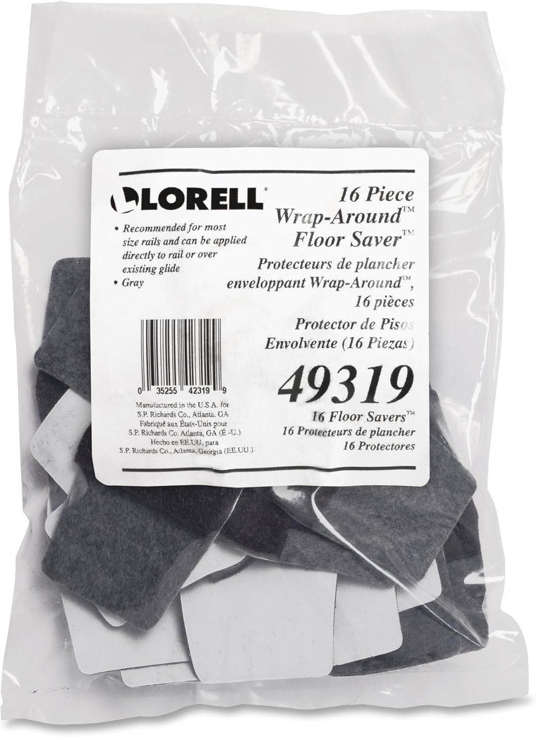 Lorell LLR49319 Wrap Around Floor Savers, Gray Count 16 (Pack of 10)