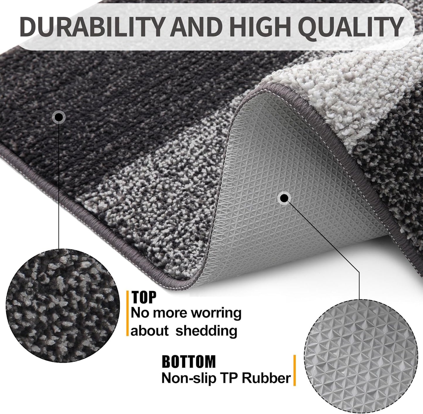Kitinjoy Indoor Outdoor Door Mat, 47x24 Non-Slip Absorbent Dirt Trapper, Low-Profile Washable Inside Entrance Front Floor Mat, Sturdy Soft Entry Doormats for Entryway, Grey