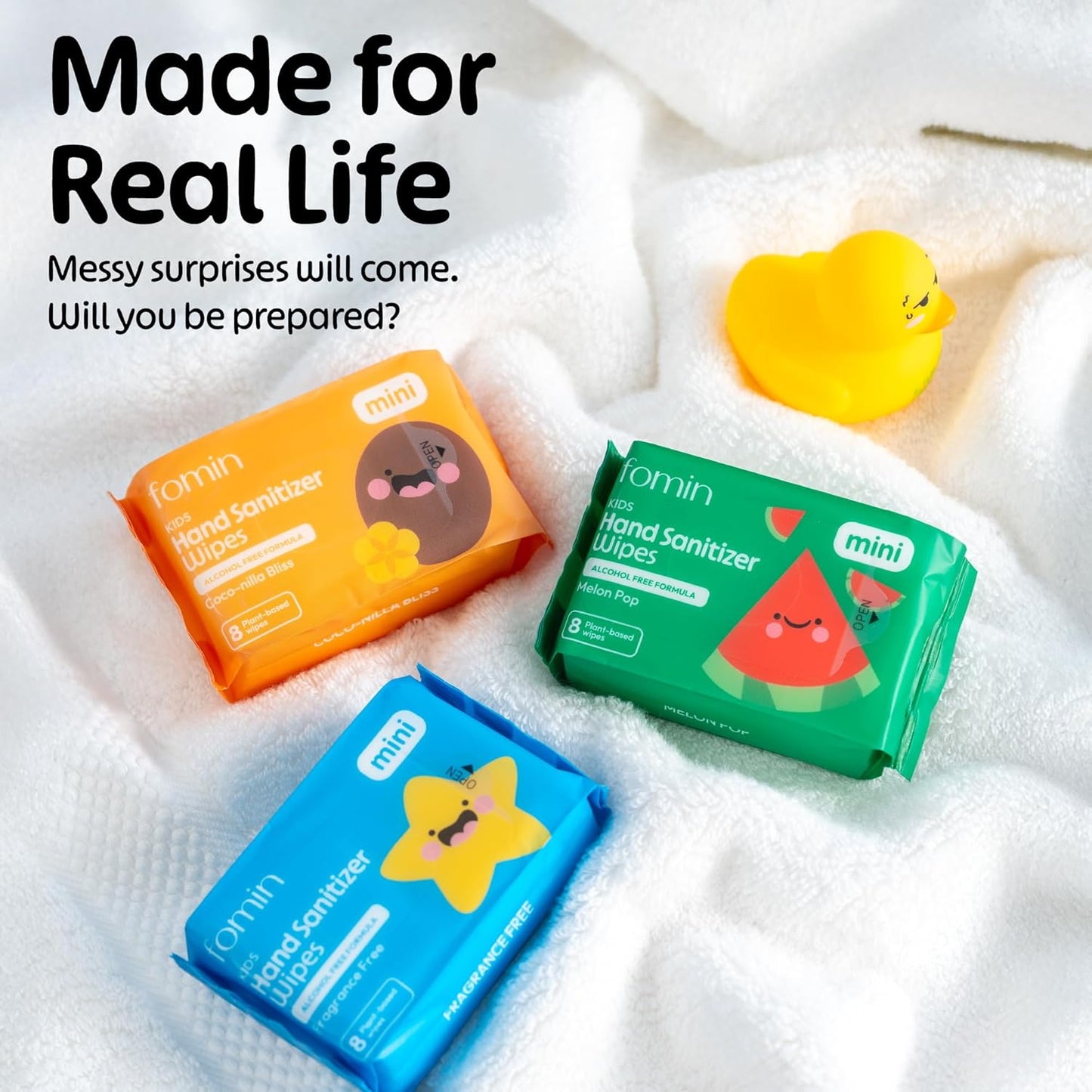 Fomin Mini Hand Sanitizer Wipes 16 Pack (8 Count) - Variety Pack Mini Wet Wipe - pH Balanced, Biodegradable, Antibacterial On The Go Hand Sanitizing Wipes - Hypoallergenic, Plant-Based Travel Wipe