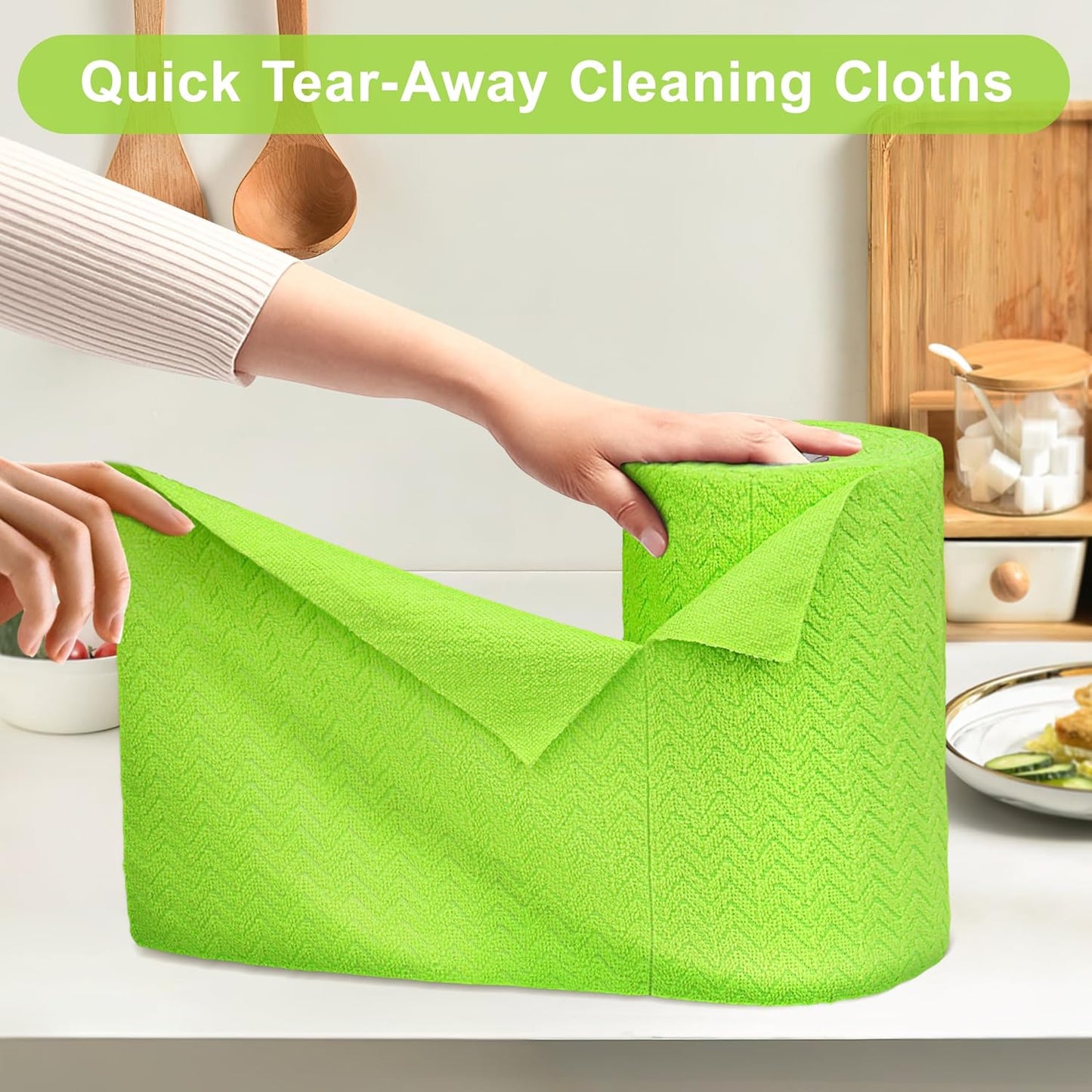 LIVOS Microfiber Cleaning Cloth Roll - 80 Pack, Reusable Paper Towels, Microfiber Towels for Cars, Super Absorbent Lint Free Cleaning Rags for House, Kitchen, Window-Wave Green, 11.5"x11.5"