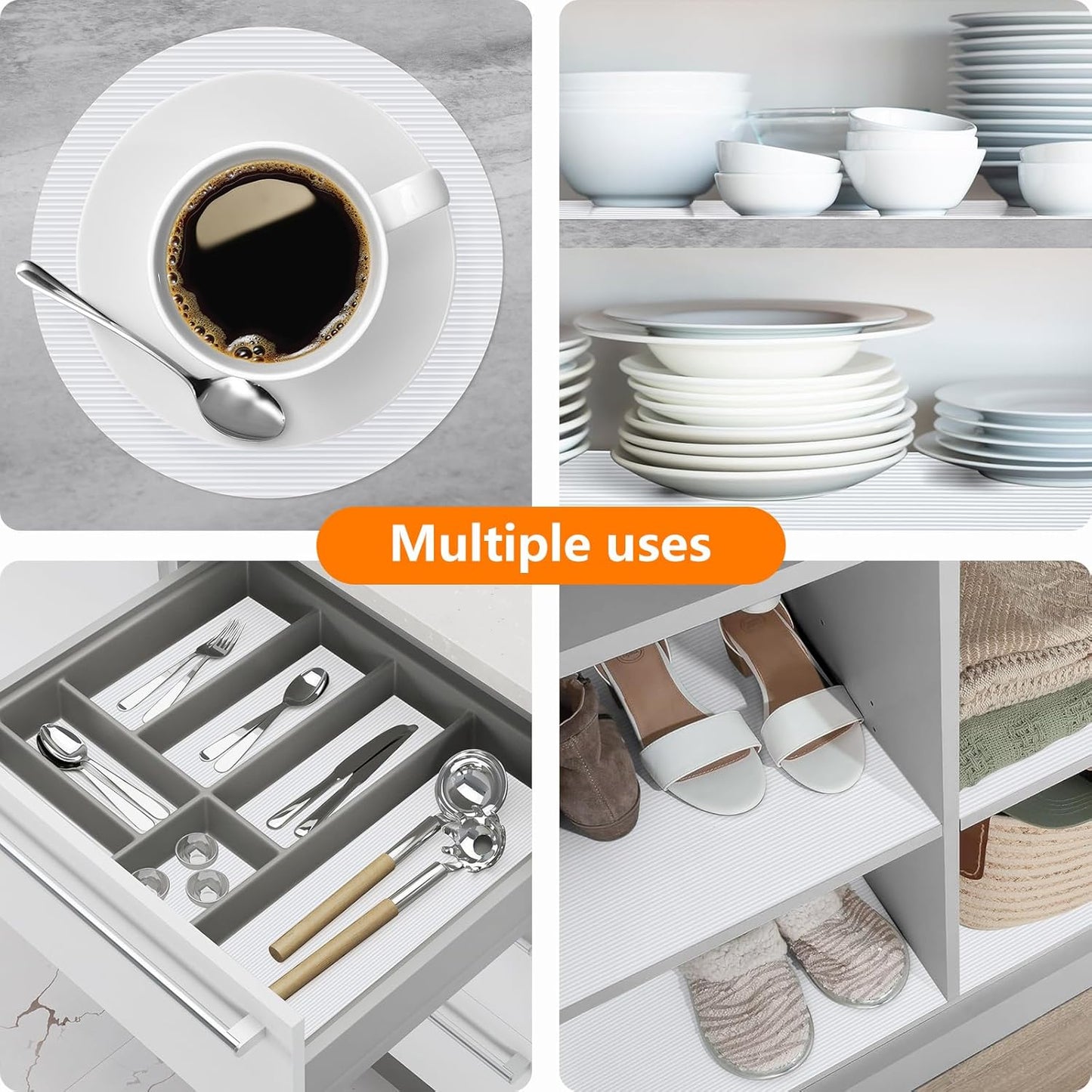 Shelf Liners for Kitchen Cabinets Drawer Liner Non Adhesive Cupboard Mat EVA Material Waterproof Refrigerator Mats Washable Fridge Liner for Cupboard and Desks Liner White 11.8 x 118 Inches