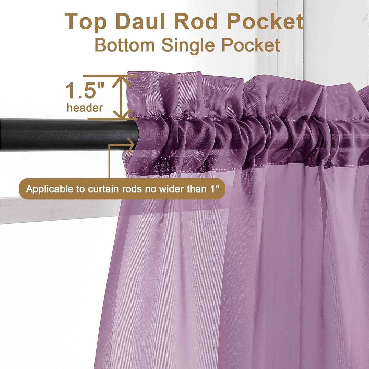 Chyhomenyc Plum Sheer Curtains 63 Inch Length 2 Panels, Rod Pocket Solid Window Sheer Curtain Panels, Elegant Curtains & Drapes for Living Room Bedroom 2 Panels (Plum, 42 W x 63 L)