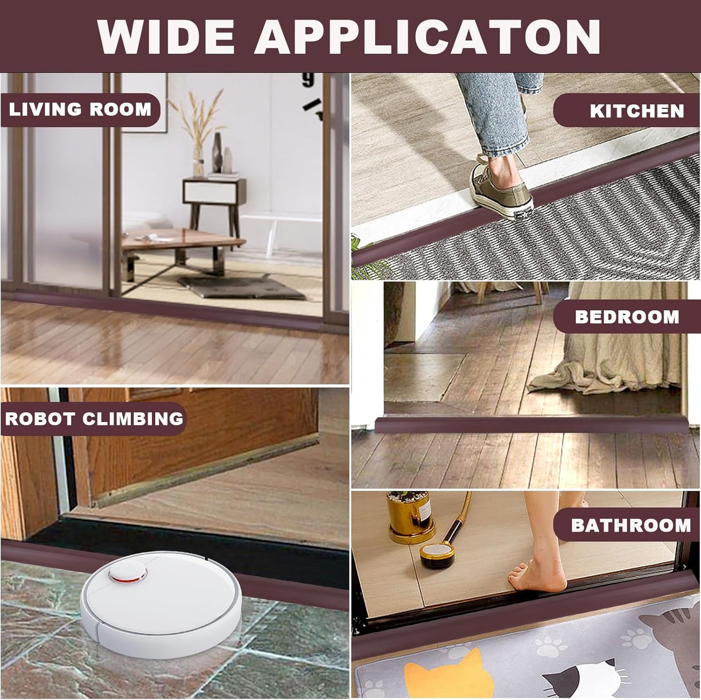 Vinyl Door Threshold Flooring Transition Strip Self Adhesive Carpet Edging Strip for Laminate Doorway Edge Threshold from 1/5" to 2/5" (Coffee, 10 Ft)