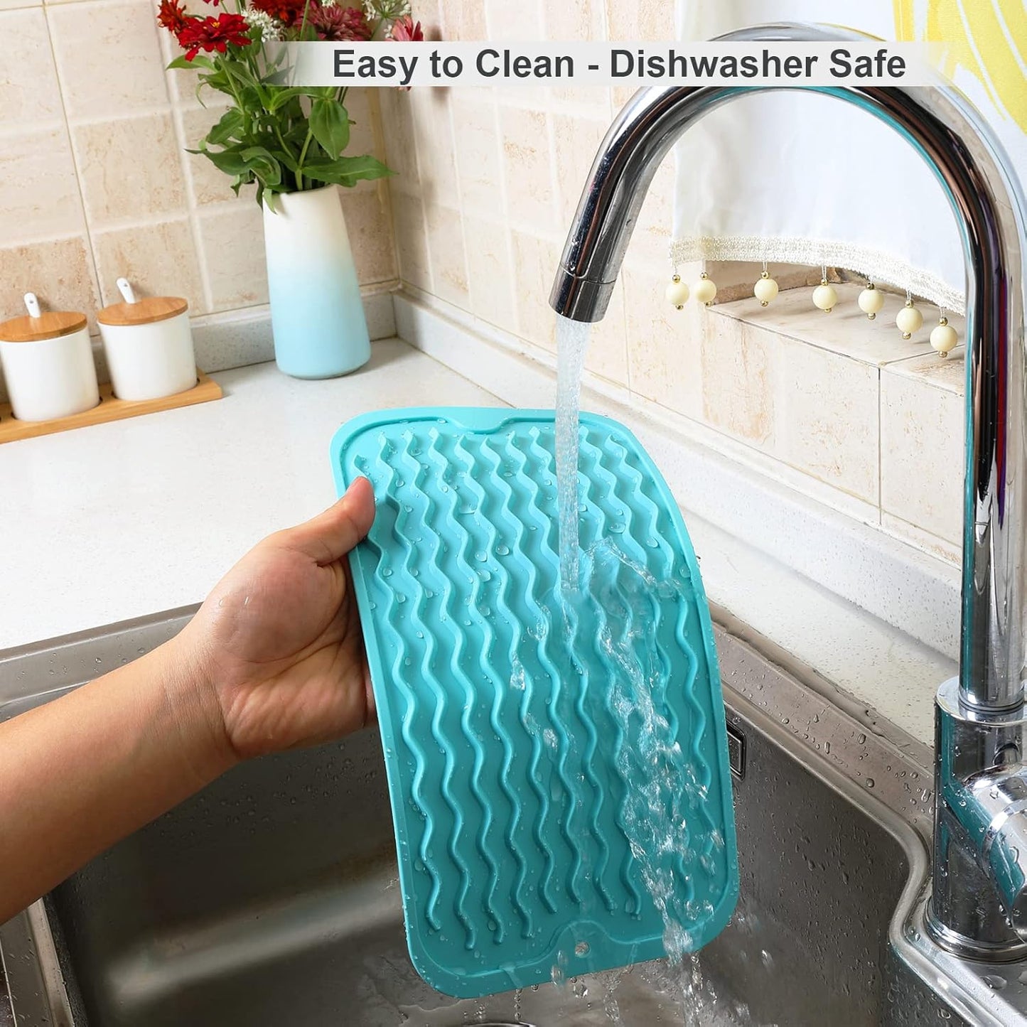 ZLR Silicone Dish Drying Mat for Kitchen Counter, Eco-Friendly Fast Dry Dish Mat, Easy Clean Multi Usage Drying Matt, Heat Resistant Trivet, 6" x 12" Extra Small, Mint Green