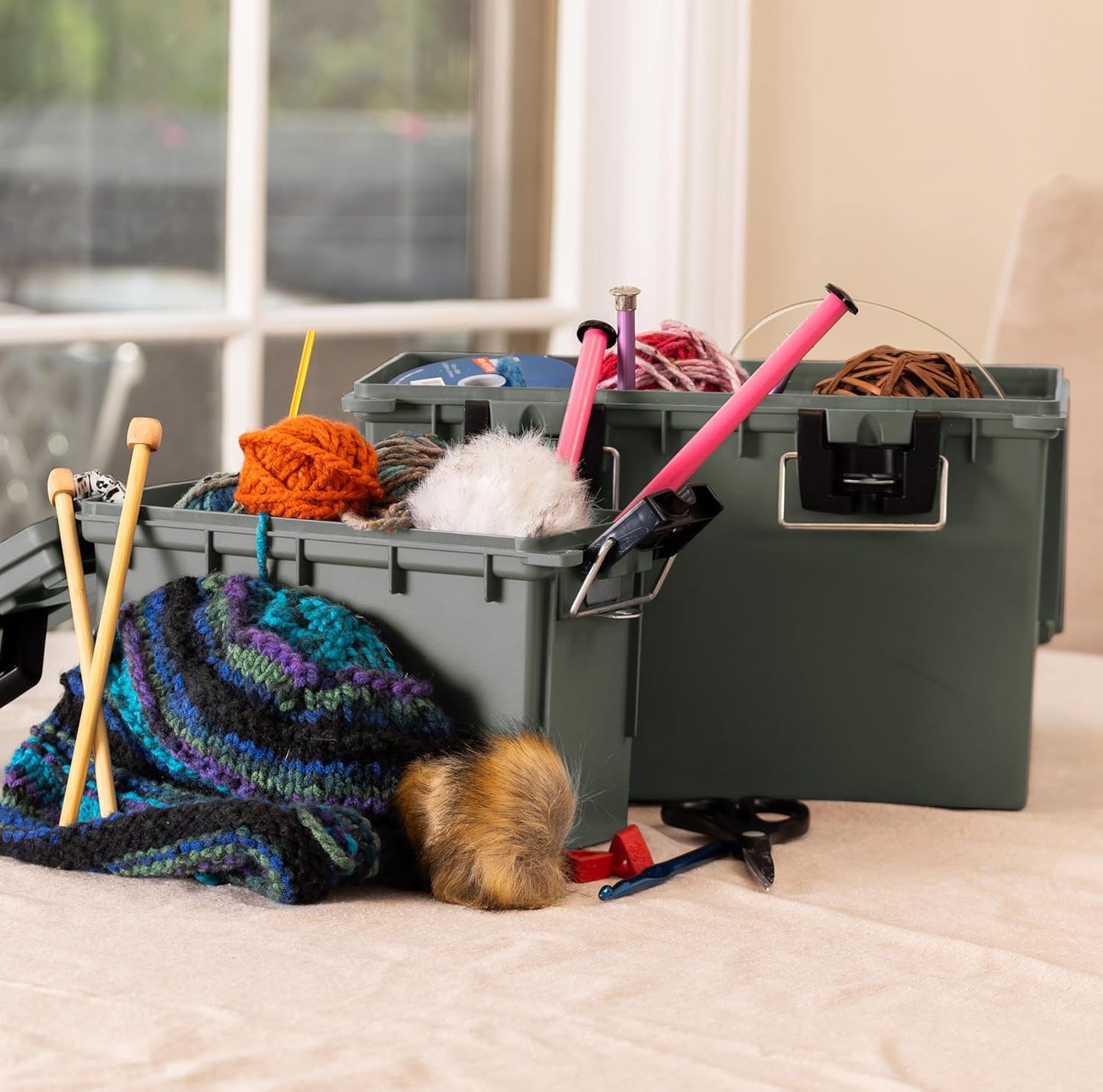 Sheffield 12765 XL Storage Bins With Lids, 4-Pack Stackable Storage Bins, Made in USA, Lockable and Water-Resistant Containers with Lids, Plastic Containers for Home, Classroom, and Dorm