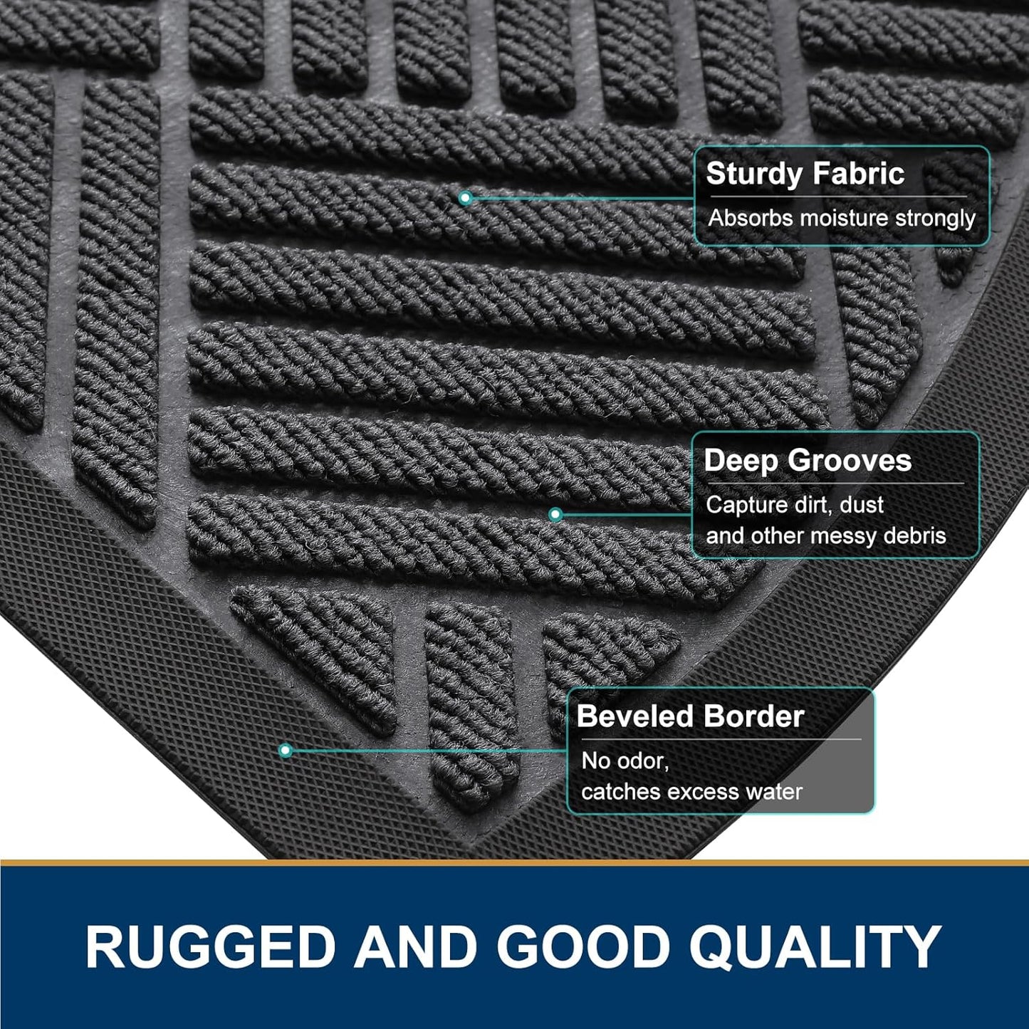 Smiry Half Circle Front Door Mat Outside Entrance,Heavy Duty Outdoor Indoor Natural Rubber Doormat,Non Slip,Trap Dirt and Moisture,Easy Clean,Low Profile Patio Porch Entryway Mat,29.5x17, Light Grey