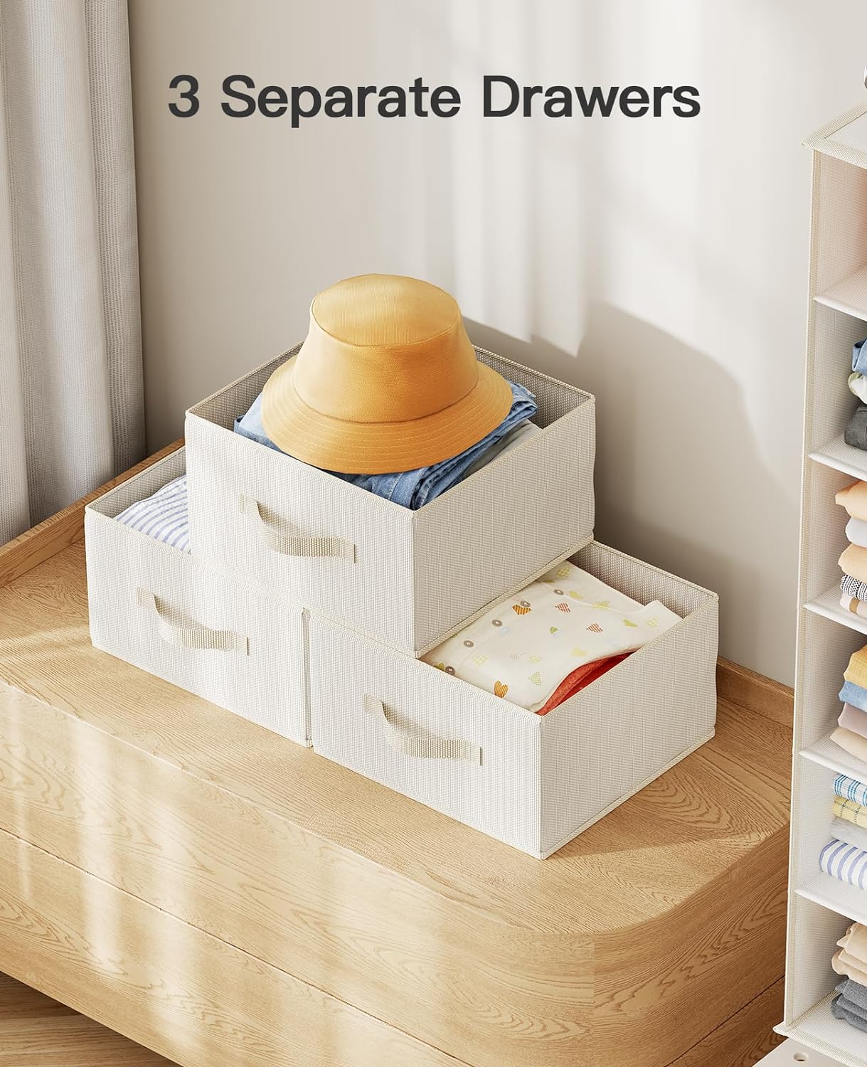 Pipishell Hanging Closet Organizer 6-Shelf, Hanging Shelves for Closet with 3 Removable Drawers & Side Pockets, Hanging Shelf Organizer for Bedroom or Garment Rack, 12'' x 12'' x 43.3'', White