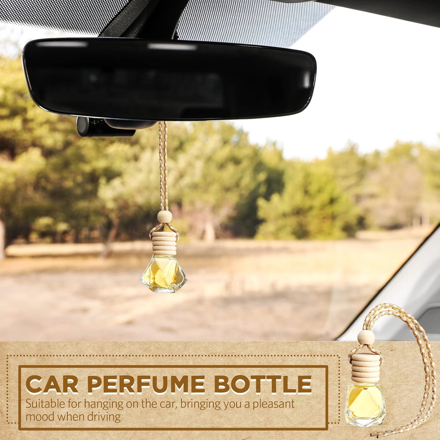 BBTO 50 Pcs Hanging Car Air Freshener Car Diffuser Bottles Empty Glass Perfume Bottle Freshener Diffuser Bottle Pendant for Essential Oil Fragrance Aromatherapy Bottle Ornament(Rhombus)