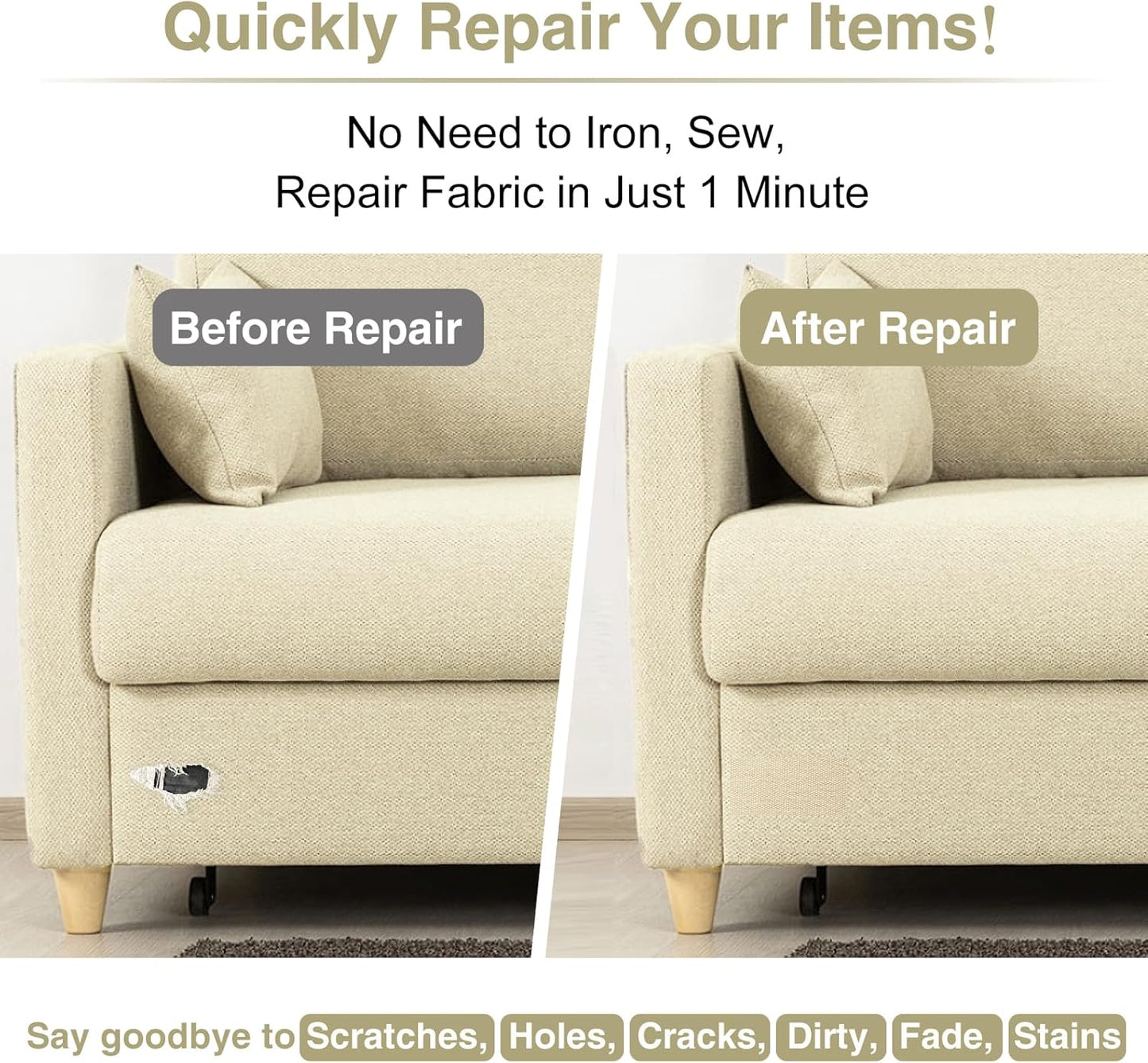 Canvas Repair Tape 4×70 Inch Waterproof Self-Adhesive Fabric Repair Patch for Repairing Boat Covers,Tents,Patio Umbrellas,Car Seats,Luggage,Sofas.(Dark Khaki)