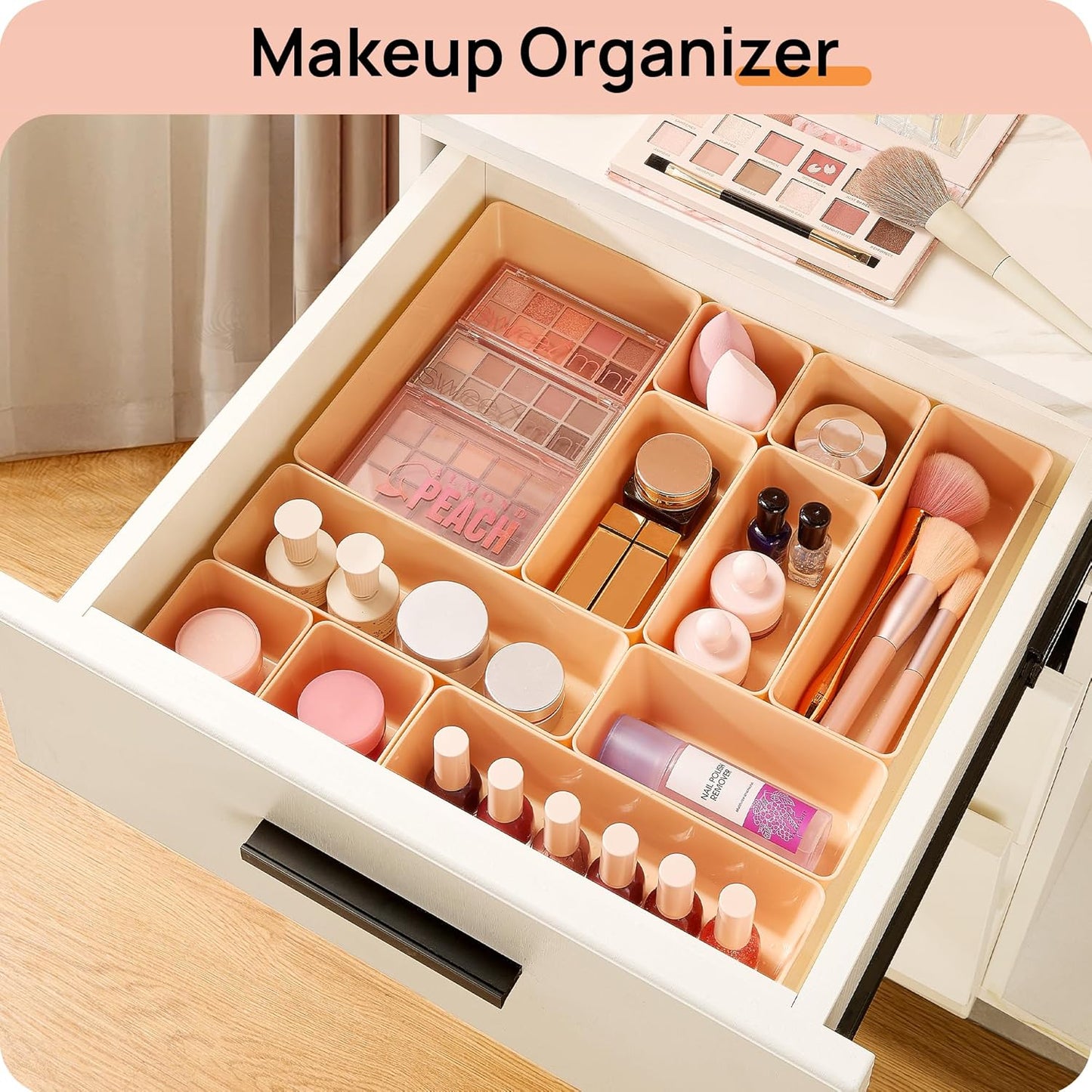 Vtopmart 25 PCS Plastic Drawer Organizers Set, 4-Size Versatile Bathroom and Vanity Drawer Organizer Trays, Storage Bins for Makeup, Bedroom, Kitchen Gadgets Utensils and Office