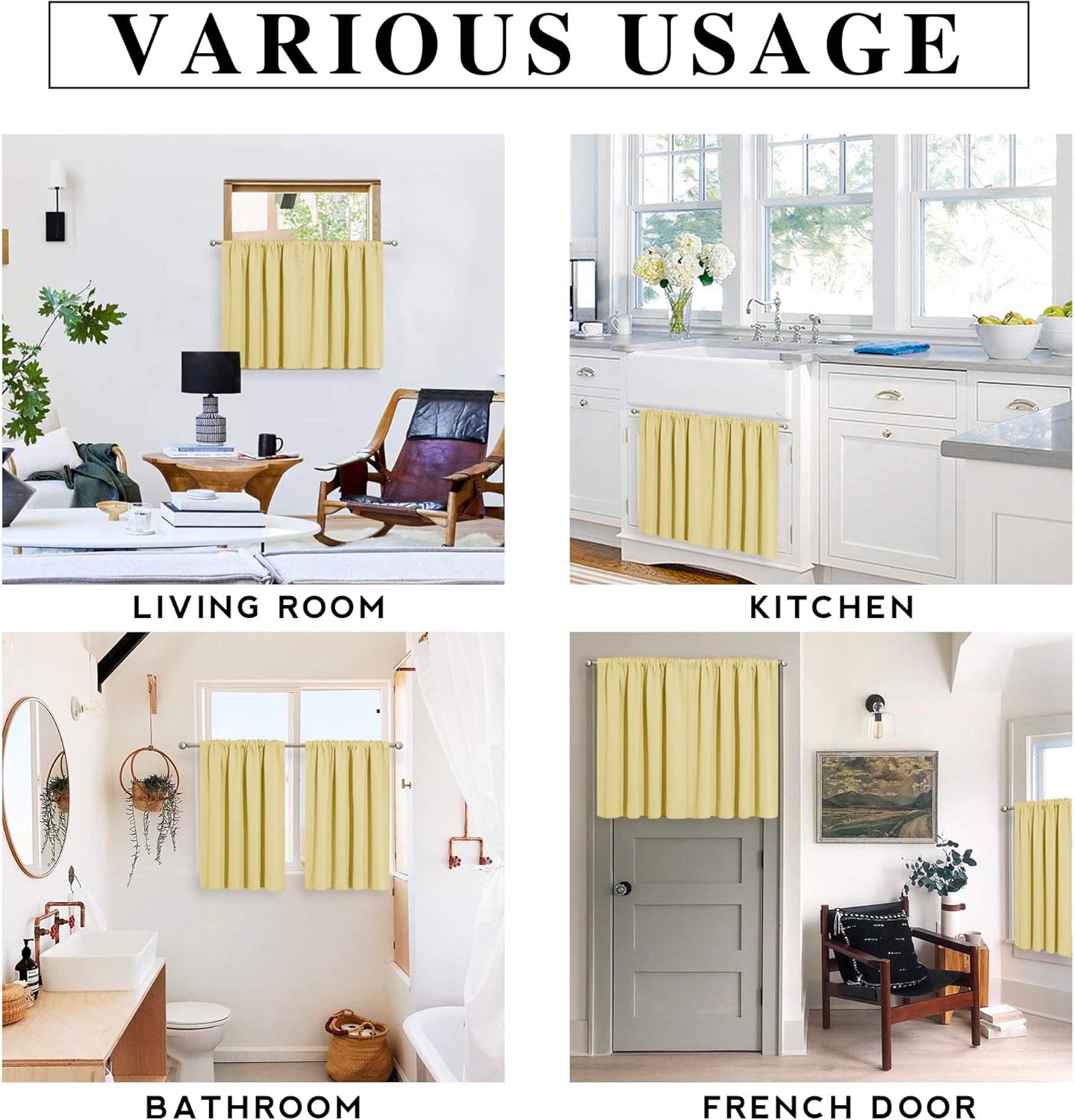 RYB HOME Bathroom Window Curtains - Blackout Curtains Small Window Short Drapes for Kitchen Bedroom Living Room Kids Nursery Room RV, W 42 x L 36 inch per Panel, Light Yellow, 2 Pcs