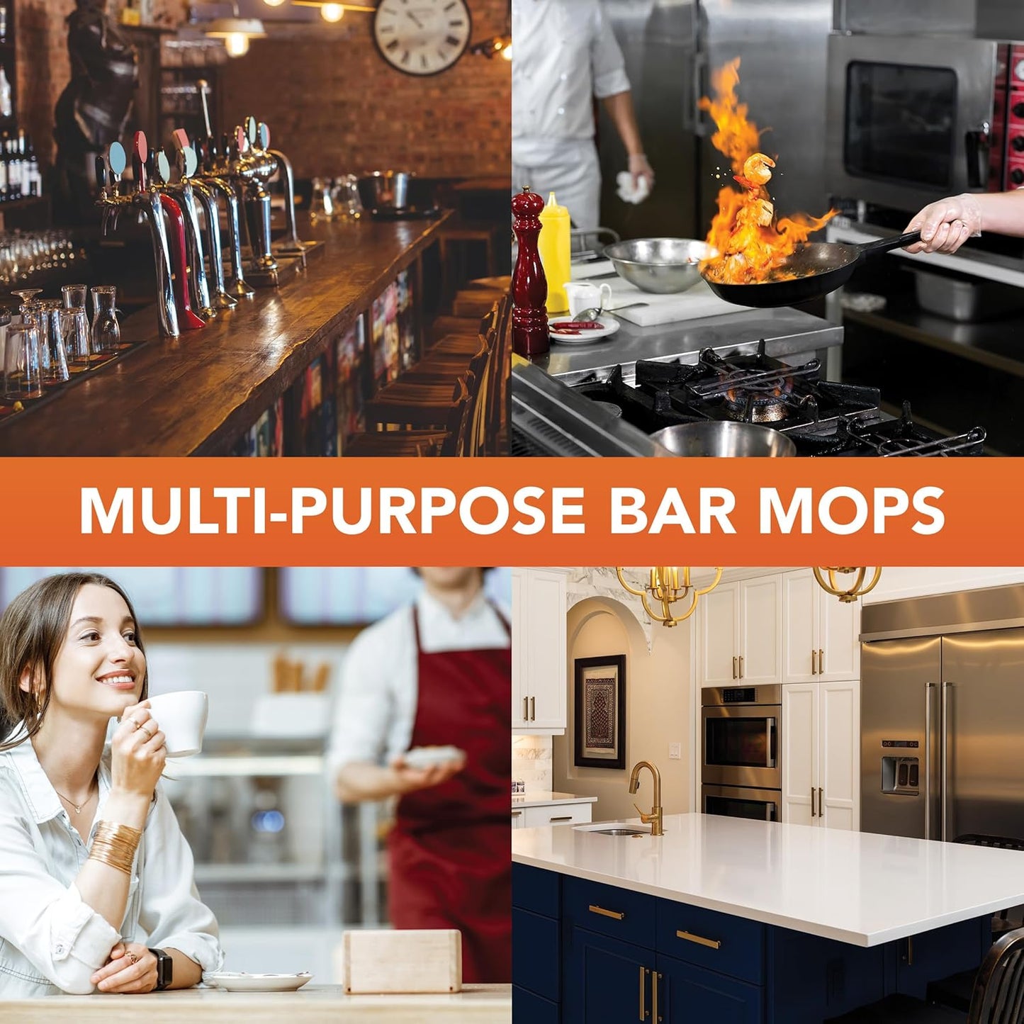 Arkwright Qwick Wick Bar Mop Towels Bulk - (Case of 60) 100% Cotton Quick Dry Dishcloths, Super Absorbent Multipurpose Cleaning Rags for Restaurants, Kitchen, Bathroom, Hotel, 16 x 19 in, Gold Stripe