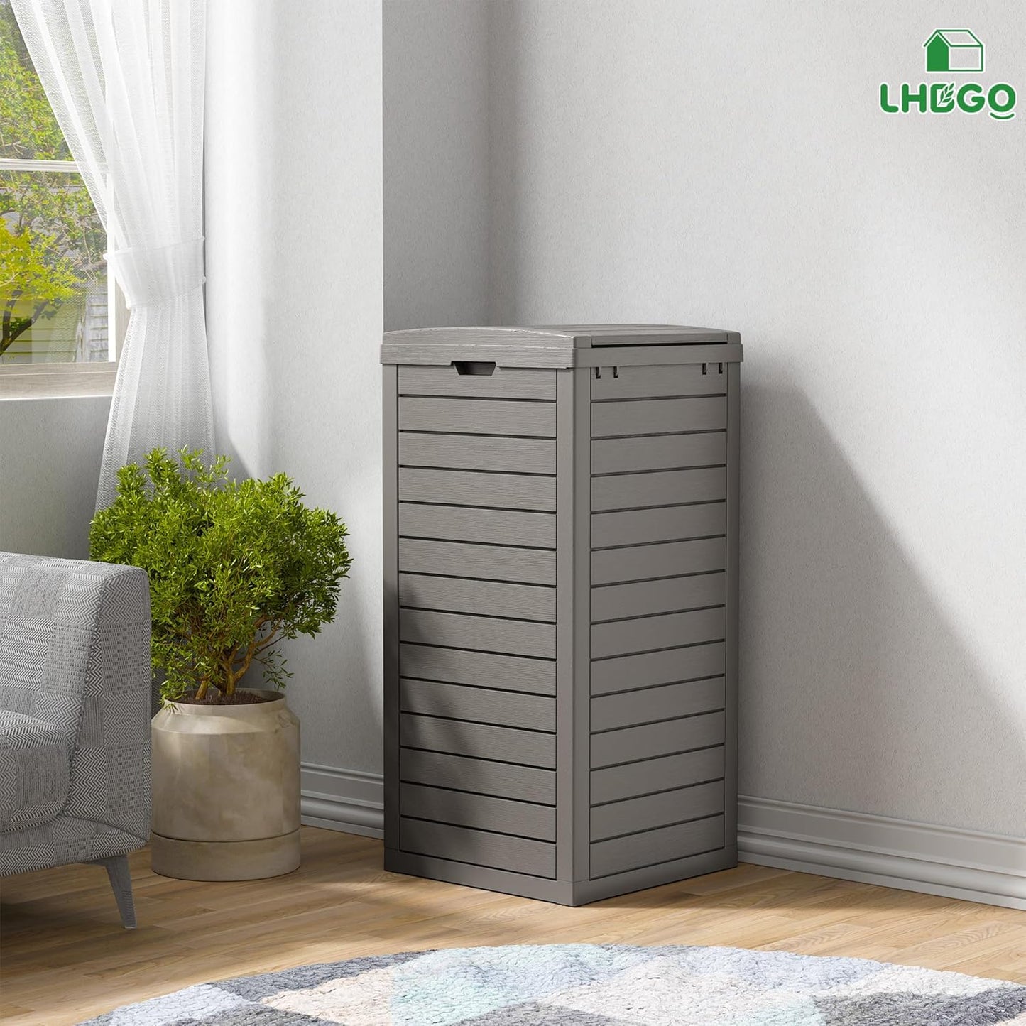 Outdoor Trash Can, 31 Gallon Garbage Can with Tiered Lid and Drip Tray, Waterproof Resin Patio Waste Bin for Garden, Backyard, Deck