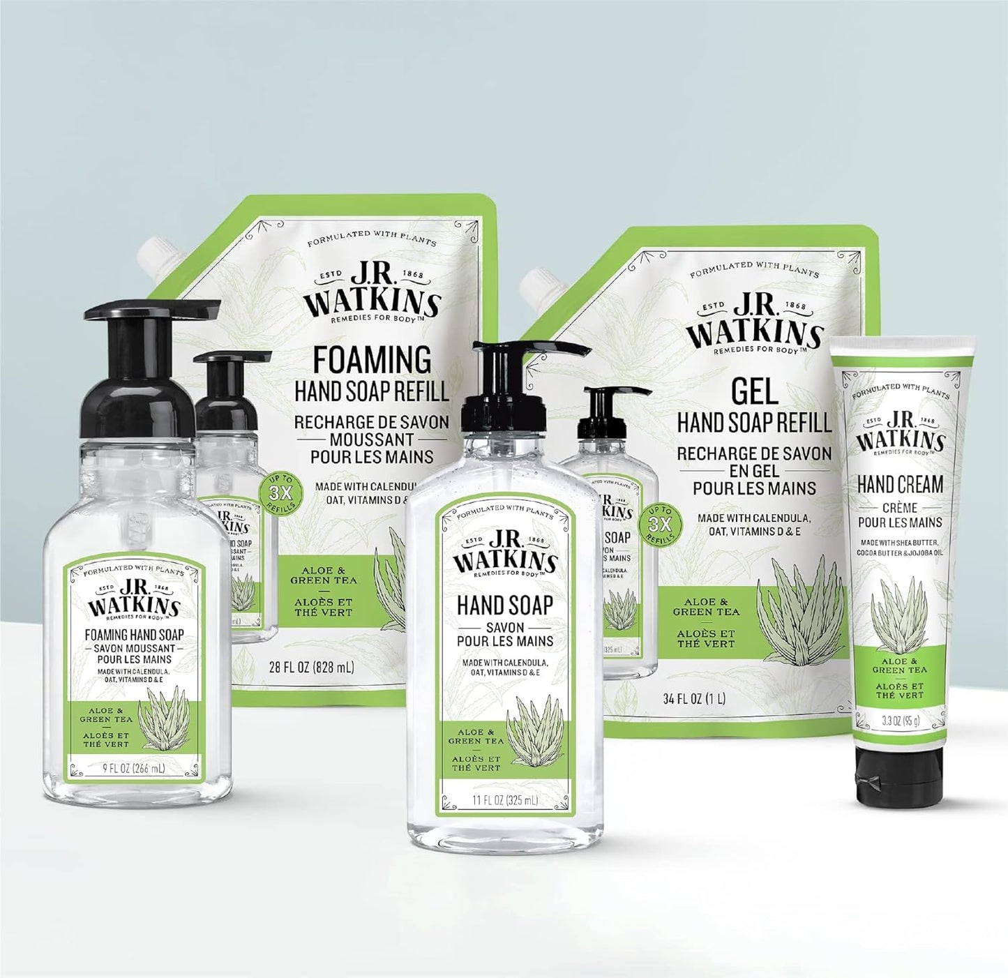 J.R. Watkins Gel Hand Soap, Scented Liquid Hand Wash for Bathroom or?Kitchen, USA Made and Cruelty Free, 11 fl oz, Aloe & Green Tea, 6 Pack