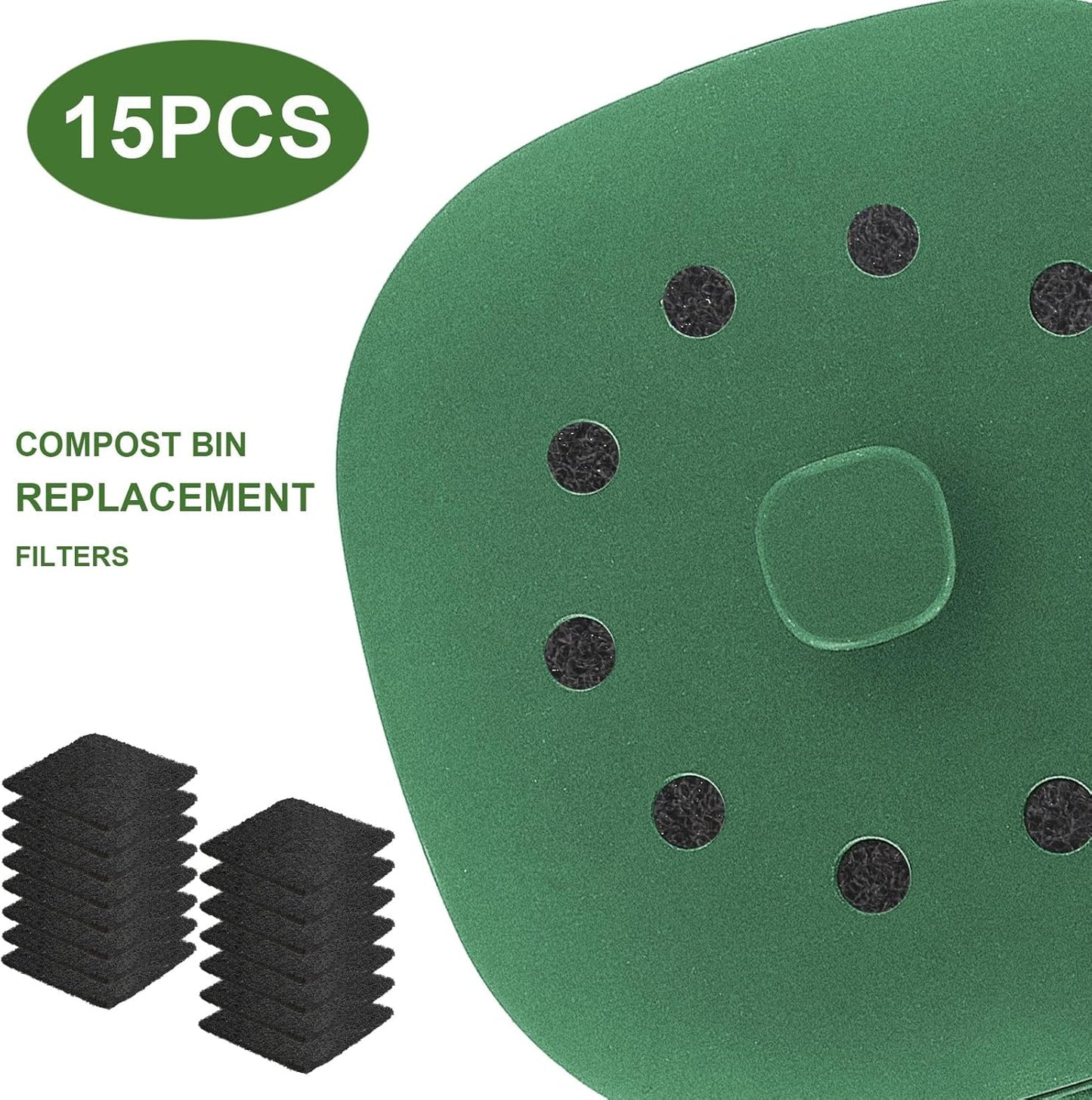 15 Pack Trash Can Odor Filter Refills for Trash Can and Compost Bin, Activated Charcoal Deodorizer Sheets for Indoor Kitchen Compost Bucket Countertop and Recycle Bin, Square 3.9 Inch