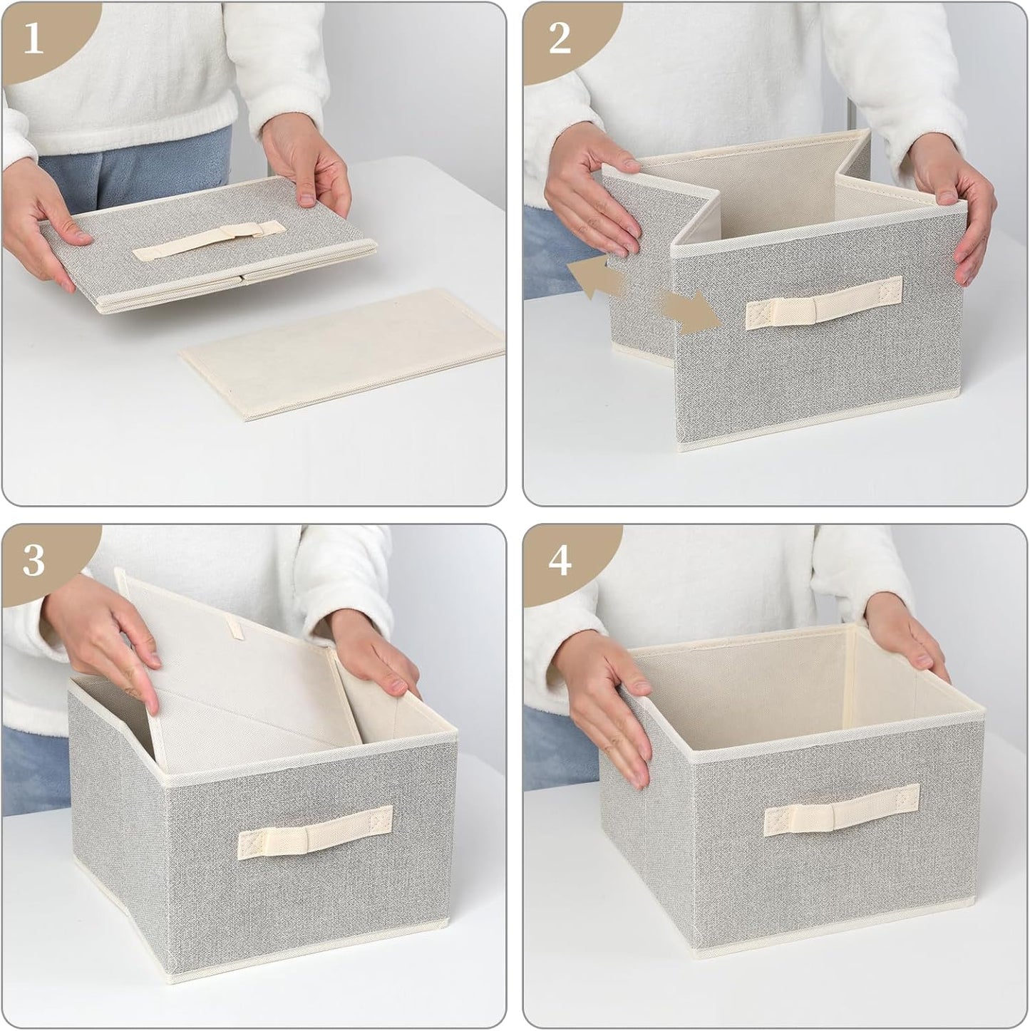 Storage Baskets, 11-Inch Woven Fabric Bins, Storage Cubes with Reinforced Handles, Organizer Bins for Closet Shelves, Foldable, for Toys, Clothes, Natural Beige (3PCS/Beige-11*11*7.8inch)