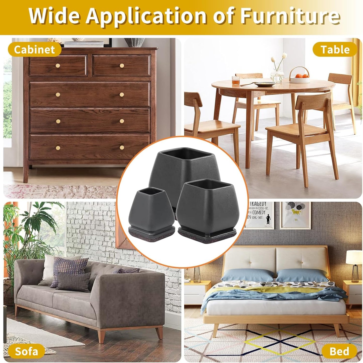 Ezprotekt 24 Pcs Small Square Silicone Chair Leg Floor Protectors for Wood Floors, Felt Furniture Pads Caps, Bar Stool Leg Floor Protectors Covers for Chair Desk Table (Fit 0.5"- 0.8", Black)