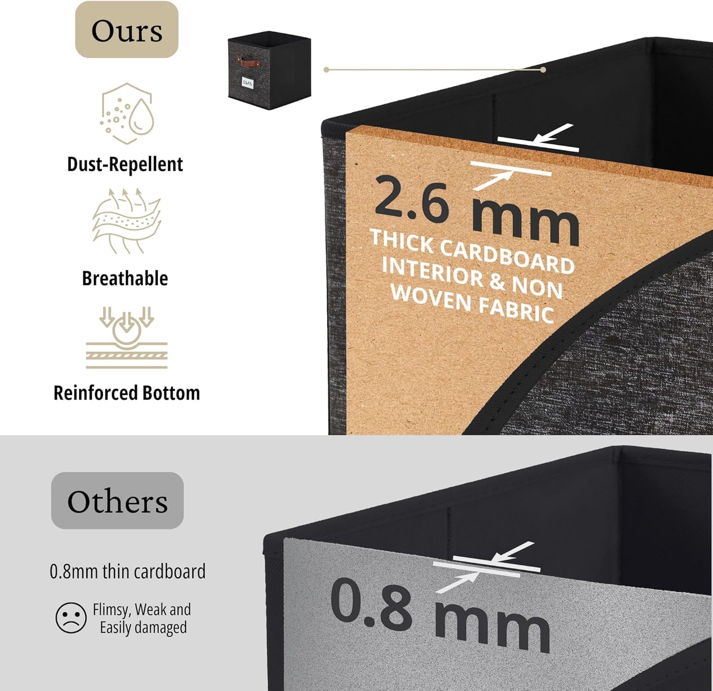 DECOMOMO Storage Baskets, 13x15x13 Storage Cube Bins with Labels for Organizing Shelves Kallax (Kallax / 4pcs, Black Pattern)