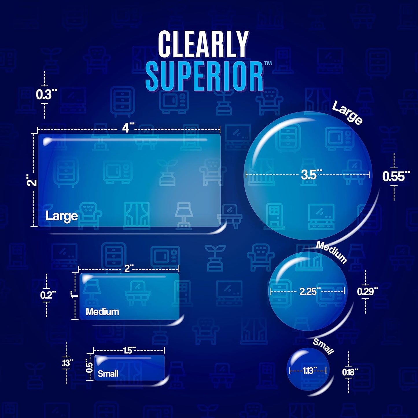 Multi-Use Bumper Guards - Med 8 Pack Rectangle 2" x 1" x .2" - Protects & Quiets Contact from Furniture, Doors, Dressers, & Appliances - Reusable & Easy to Apply Polymer Gel Bumper
