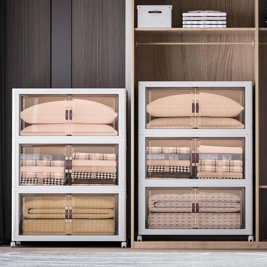 Extra Large Stackable Storage Bins with Lids & Wheels & Door, 960QT-160QT/40GAL*6Pack Foldable Collapsible Closet Organizers, Plastic containers drawers for bedroom Dorm