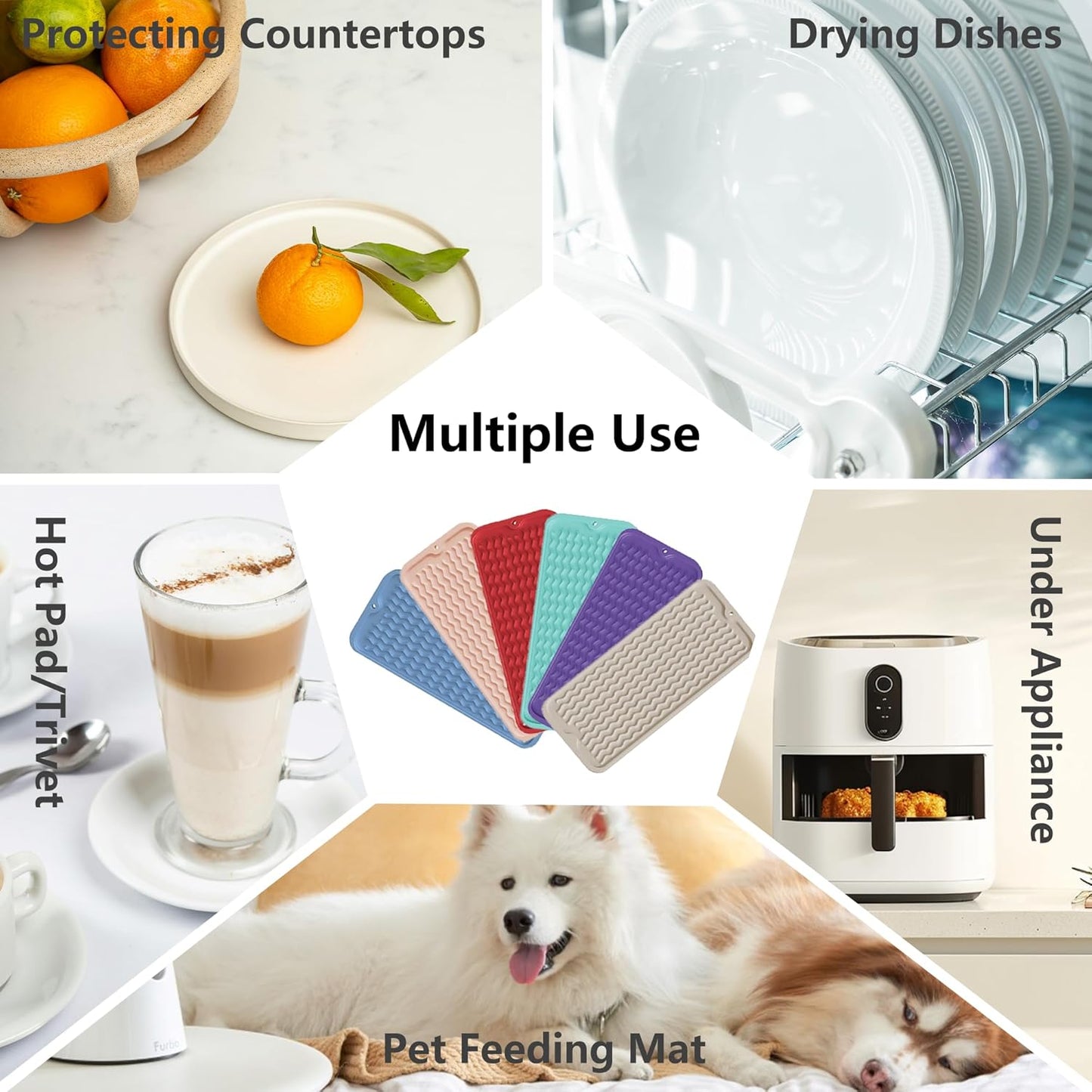 ZLR Silicone Dish Drying Mat for Kitchen Counter, Eco-Friendly Fast Dry Dish Mat, Easy Clean Multi Usage Drying Matt, Heat Resistant Trivet, 6" x 17" Small, Meadow Violet