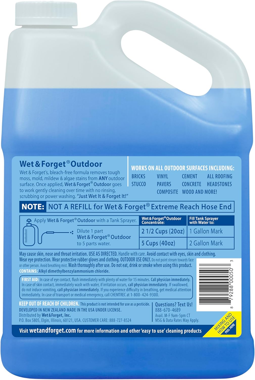 Wet & Forget Moss, Mold, Mildew, & Algae Stain Remover Multi-Surface Outdoor Cleaner Concentrate, Original, 128 Fluid Ounces