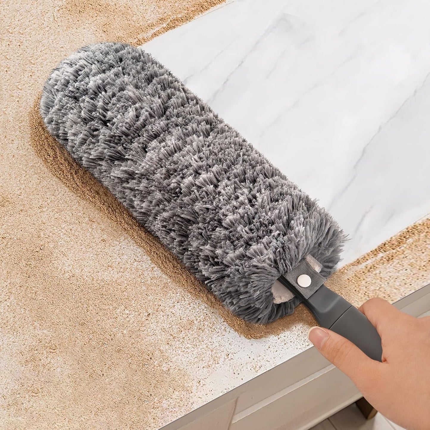 Microfiber Duster with Washable and Reusable Duster Head, Microfiber Dusters for Household Cleaning, Gray