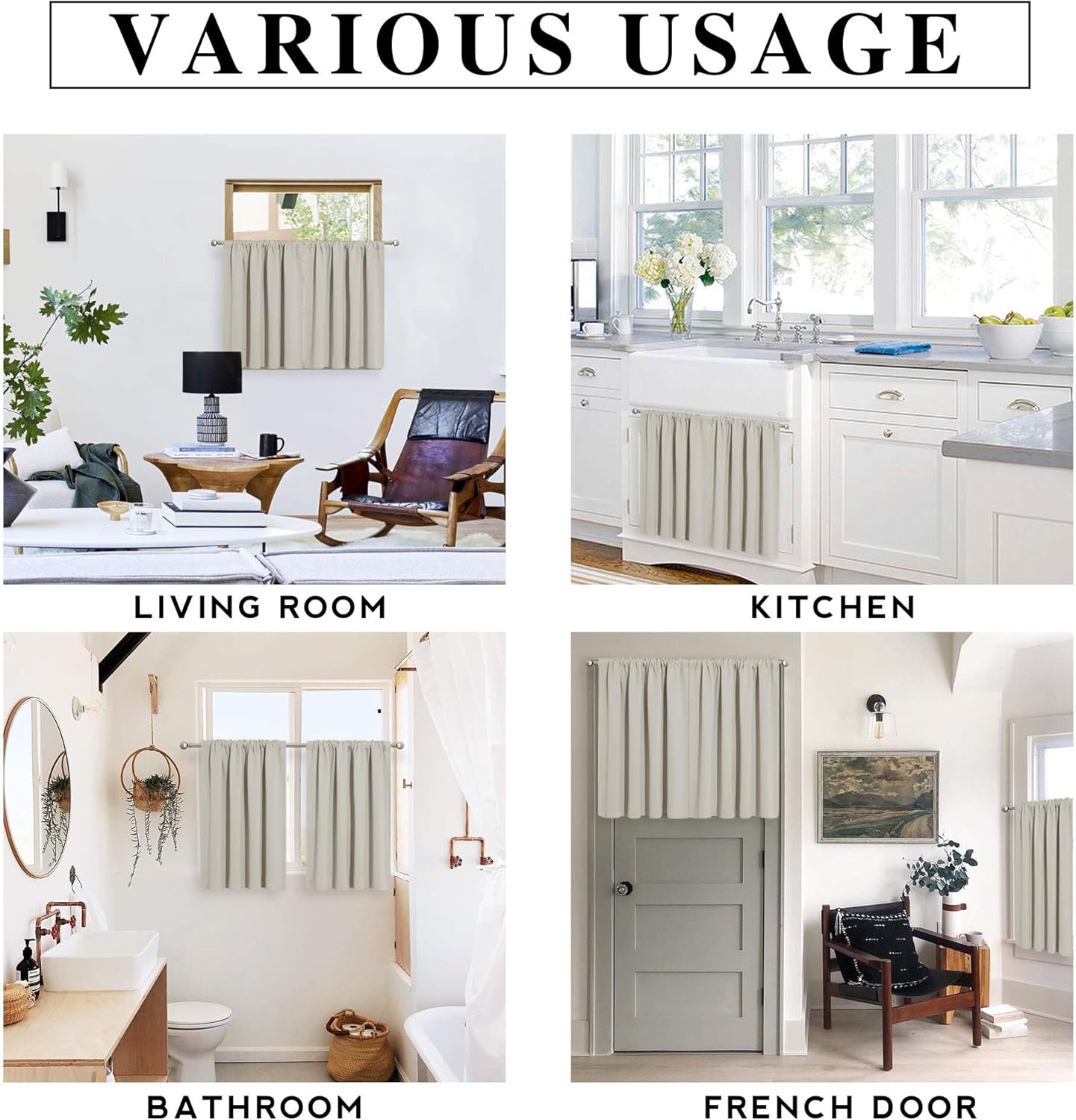 RYB HOME Blackout Short Cafe Curtains, Privacy Light Block Small Window Curtains for Bedroom Kitchen Basement Dining Classroom, W 29 x L 30 inches, Natural, 2 Panels