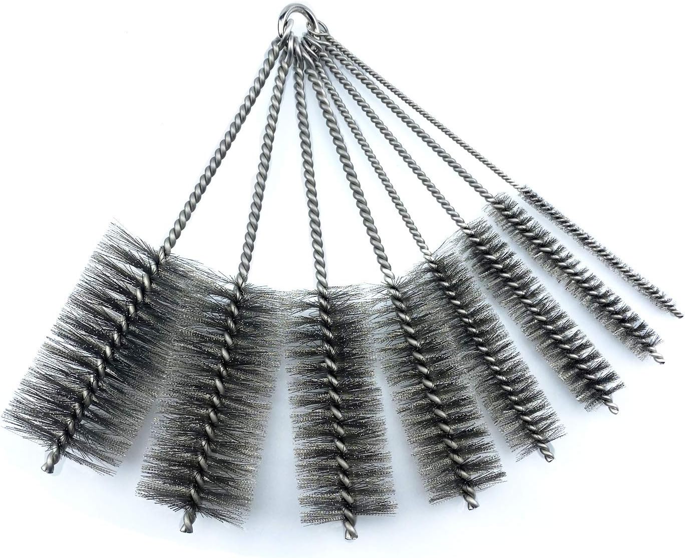 Pipe Cleaning Brush Set Stainless Steel Bristles, 8 Piece Variety Pack for Auto Parts, Bottles, Tubes, Etc.