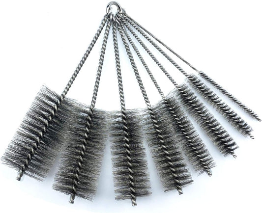Pipe Cleaning Brush Set Stainless Steel Bristles, 8 Piece Variety Pack for Auto Parts, Bottles, Tubes, Etc.
