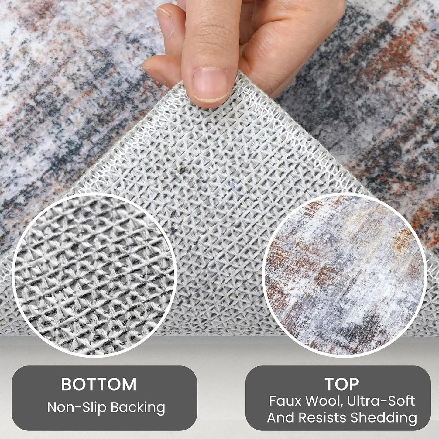 IOHOUZE Abstract Runner Rug 3x10 Ft Washable Runners for Hallways, Non Slip Kitchen Runner Printed Faux Wool Entryway Runner Indoor, Modern Abstract Floor Carpet for Hall Bedroom, Orange Grey