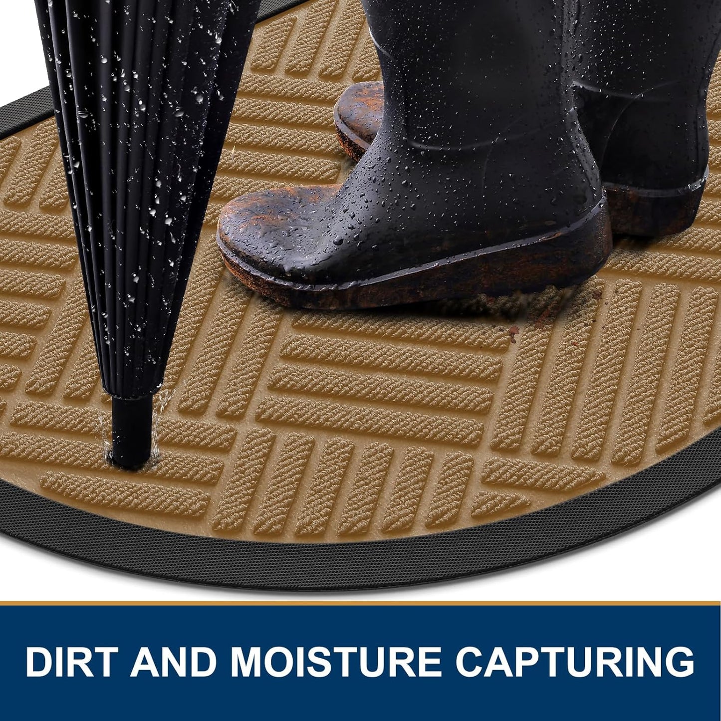 Smiry Half Circle Front Door Mat Outside Entrance, Heavy Duty Outdoor Indoor Natural Rubber Doormat, Non Slip, Trap Dirt and Moisture, Easy Clean Low Profile Patio Porch Entryway Mat, 29.5x17, Coffee