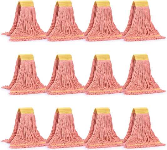 Matthew Cleaning Commercial Mop Head Replacement, 5 Inch Wide Headband, Looped End Cotton Blend String Wet Mops for Floor Cleaning, 18 oz Medium, Case Pack 12 Pcs Orange