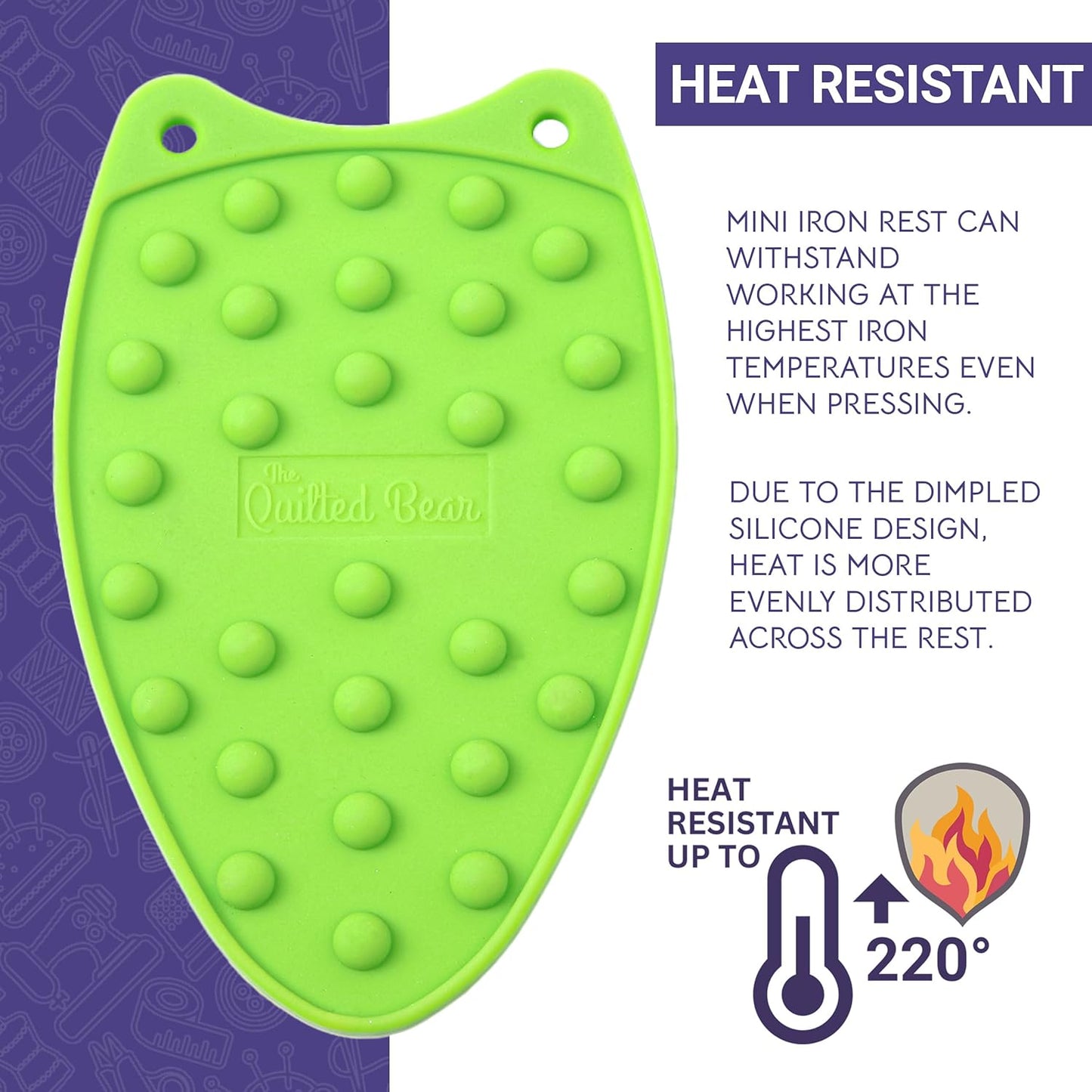The Quilted Bear Mini Iron Rest - Silicone Heat Resistant Mat for Stress-Free Crafting, Sewing & Quilting Supplies - Durable and Protective Surface for Mini Iron (Lime Green)