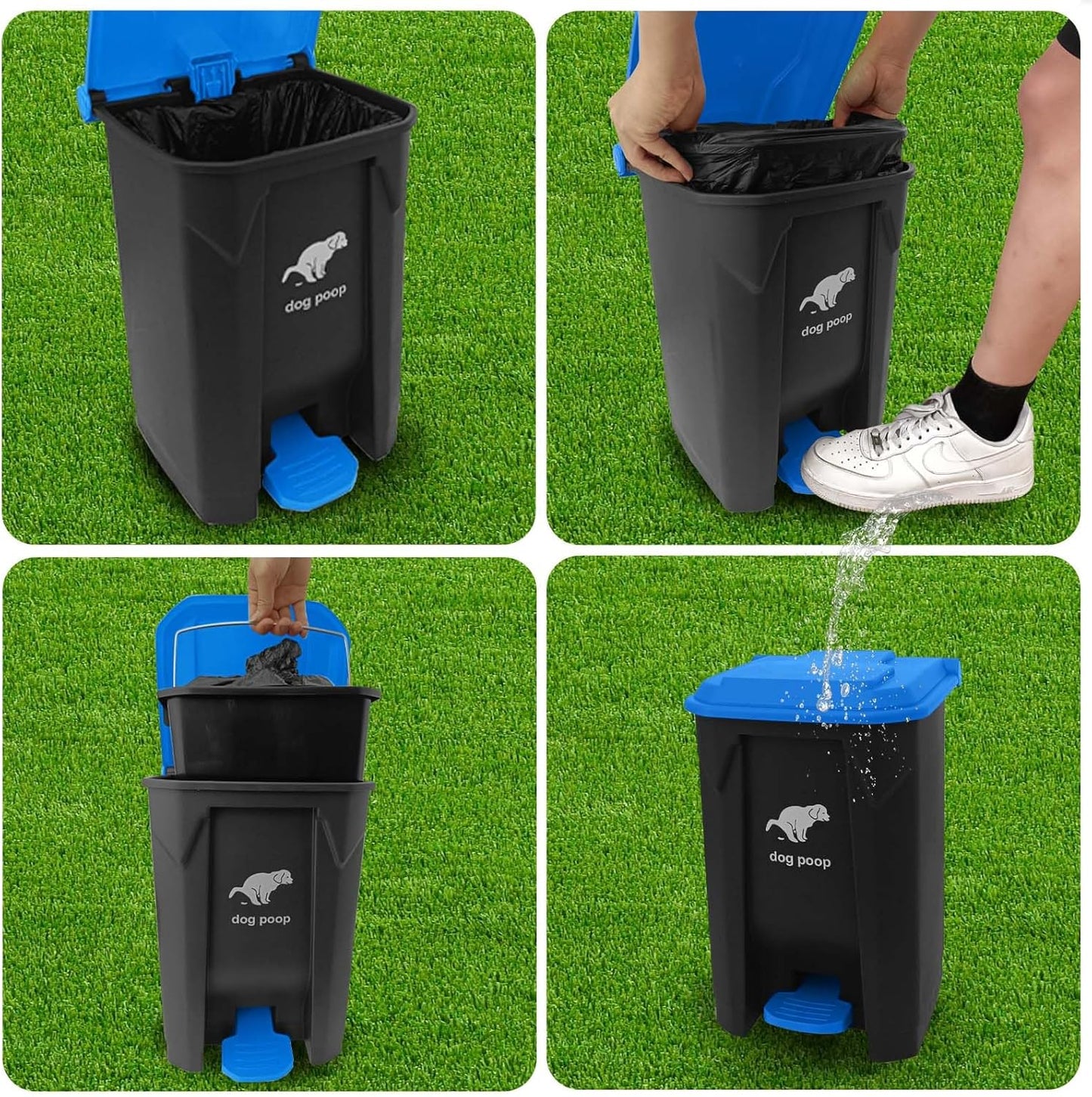 Dog Poop Trash Can Outside, 20L/5Gallon Dog Waste Trash Can with Lid, Pedal and Removable Inner Waste Bin, Pet Poop Bucket with 100 Bags, Blue