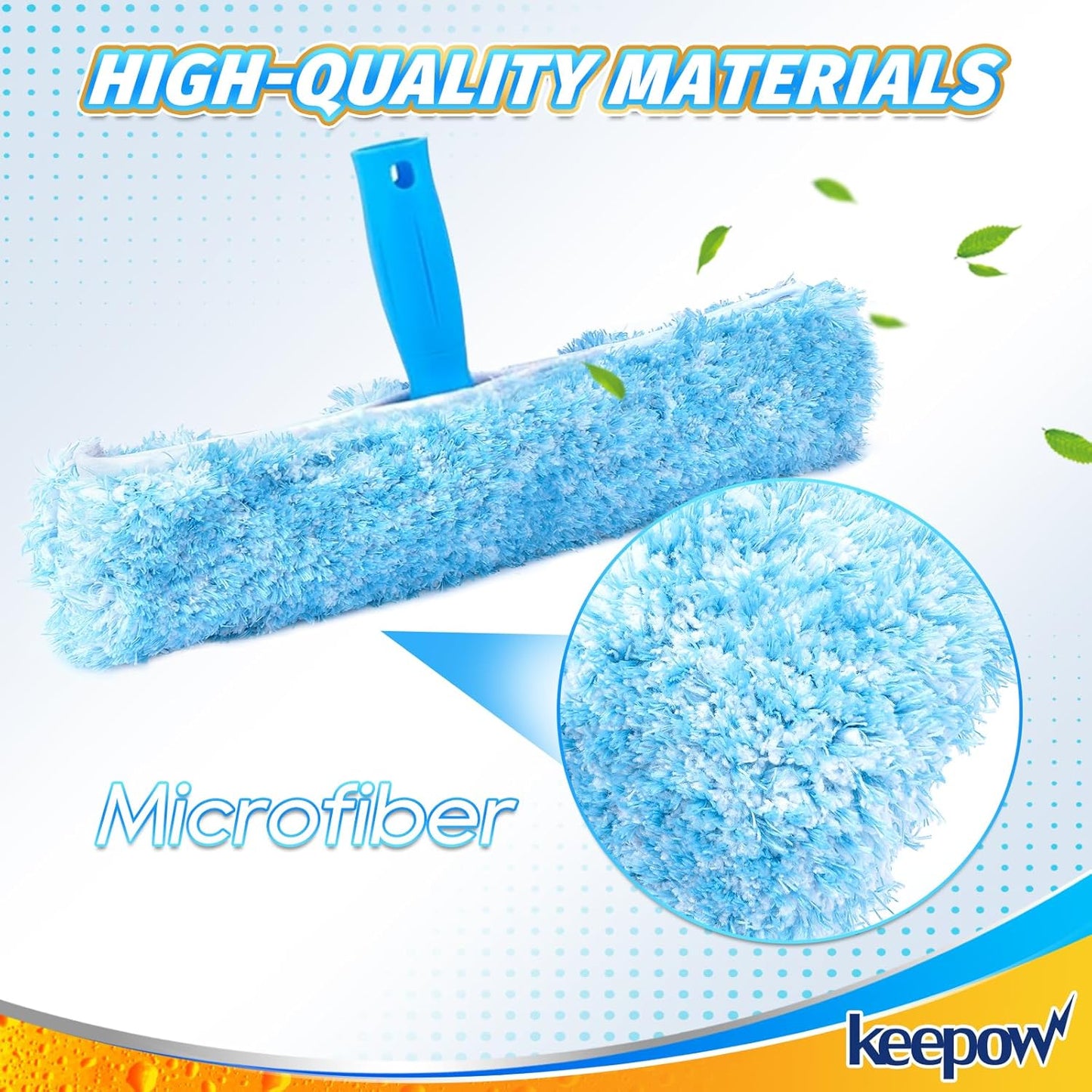 KEEPOW 14" Microfiber Window Scrubber Refill Replacement Compatible with MR.SIGA, Compatible with Ettore Professional Window Cleaning, Reusable & Washable Window Squeegee for Home (2 Pack)