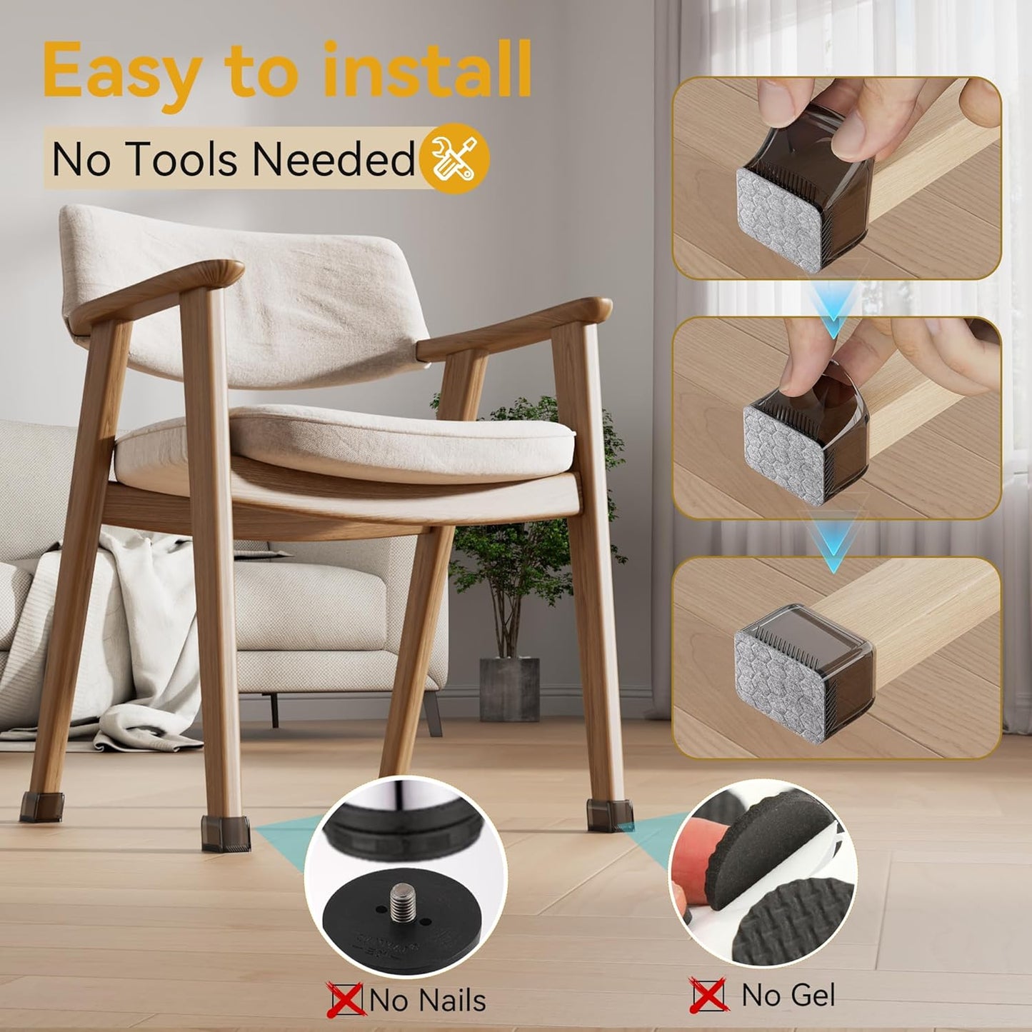 24PCS Rectangular Chair Leg Floor Protectors, Furniture Sliders, Non-Slip Felt Furniture Pads for Hardwood Floors, Silicone Cap Covers to Protect Floors,(Fit L :1.73-2.05", W: 1.34-1.65")