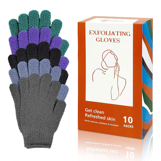 Evridwear Exfoliating Dual Texture Bath Gloves for Shower, Spa, Massage and Body Scrubs, Dead Skin Cell Remover, with Hanging Loop Heavy(5 Pairs Gift Set for Men and Women )