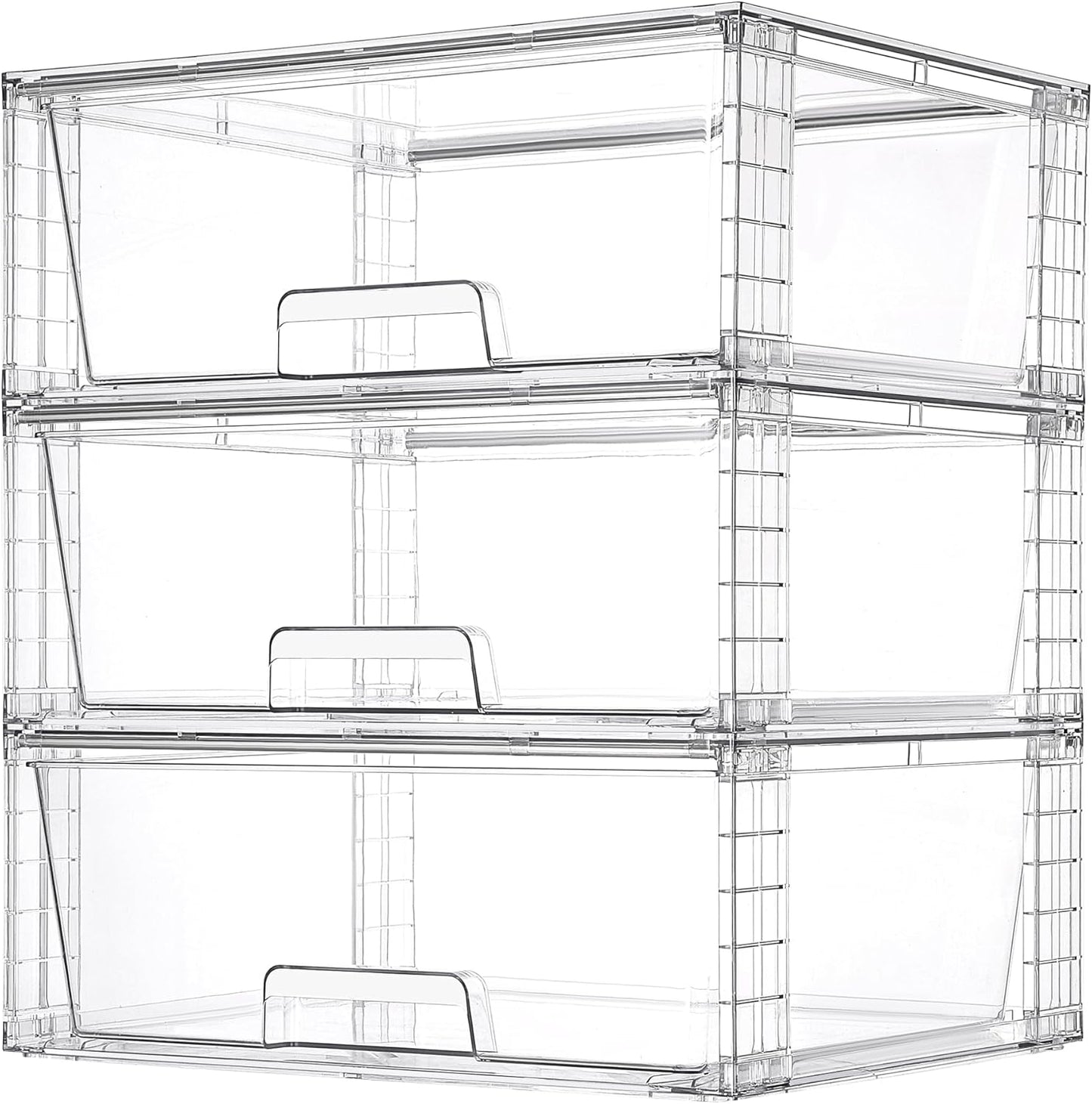 Vtopmart 3 Pack Large Stackable Storage Drawers,Easily Assemble Clear Acrylic Bathroom Closet Undersink Organizers,Plastic Storage Bins for Cabinet,Kitchen Pantry,Medicine Organization